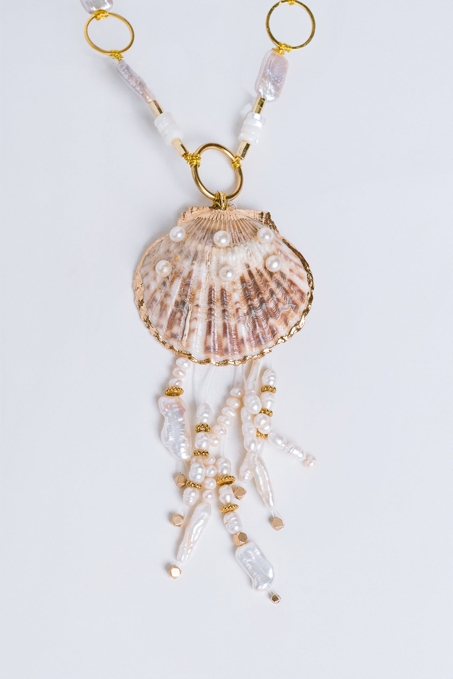 Sherwood Bridge Diamonds Scallop Shell Baroque Pearl Necklace