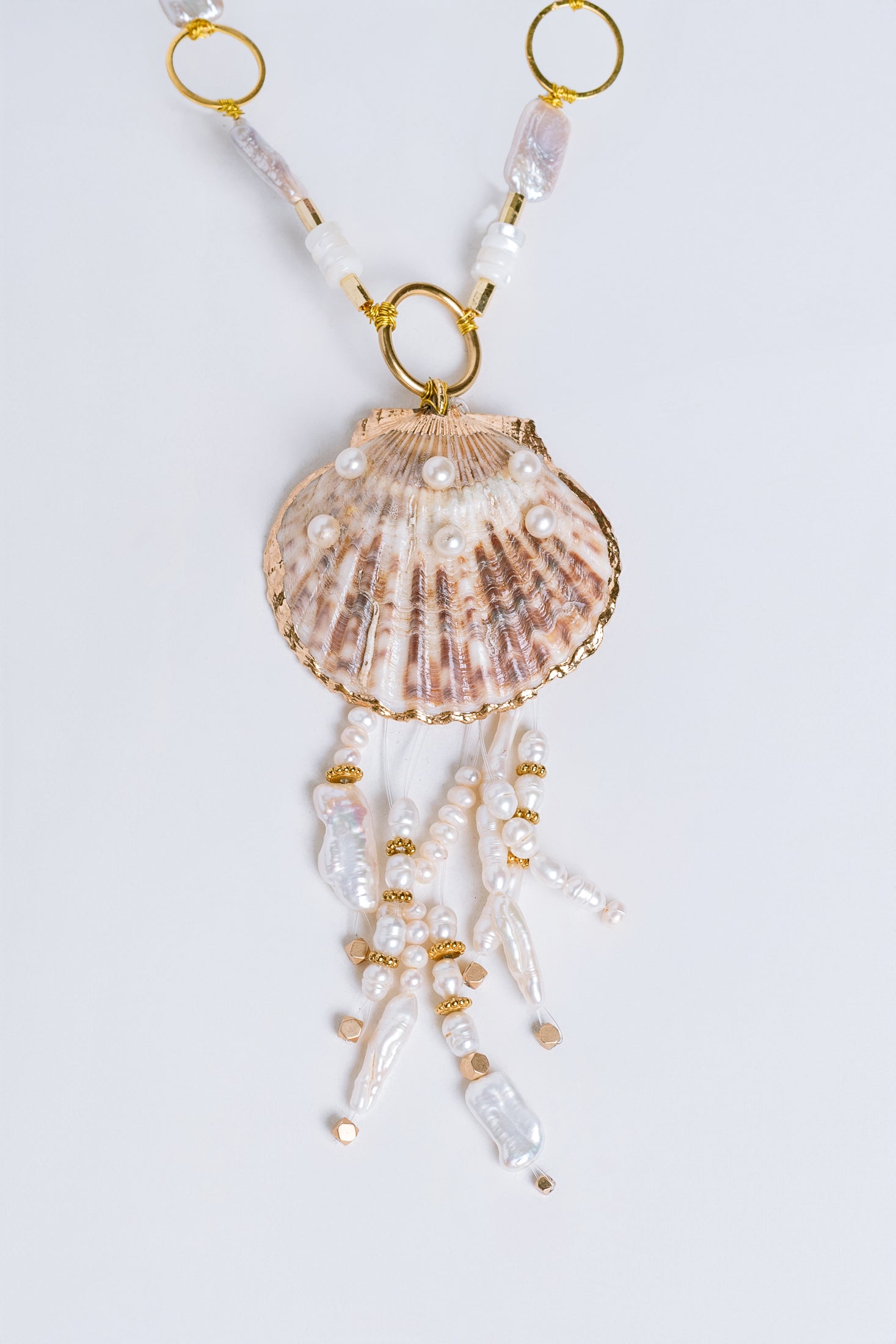 Sherwood Bridge Diamonds Scallop Shell Baroque Pearl Necklace