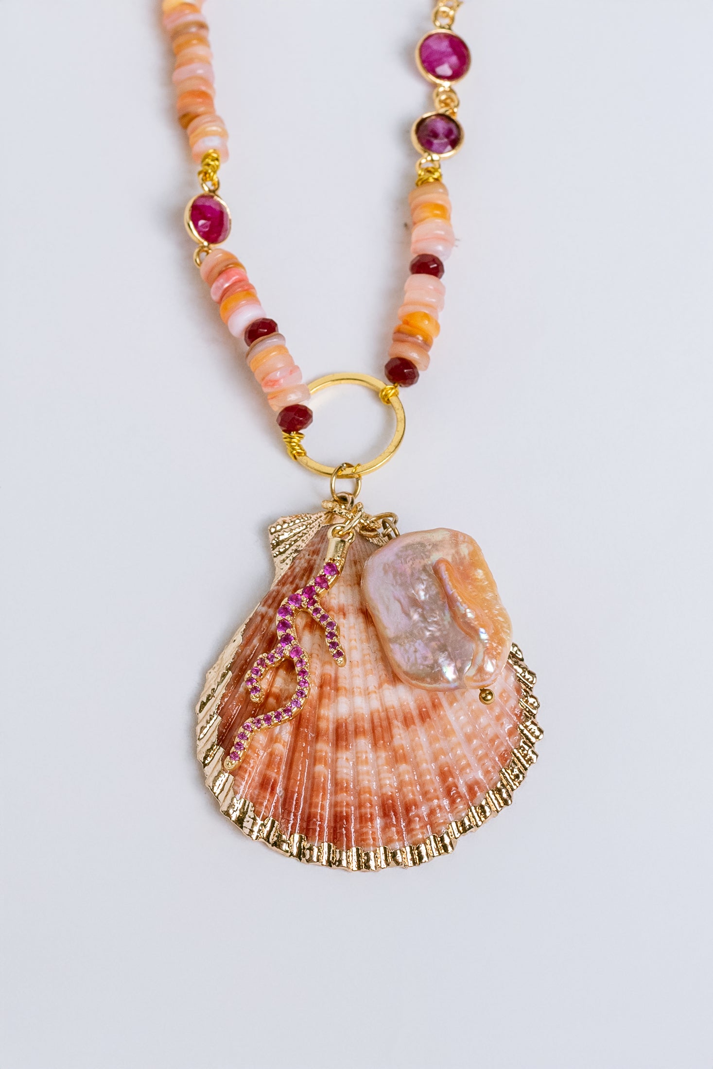 Sherwood Bridge Diamonds Ruby Scallop Shell Necklace
