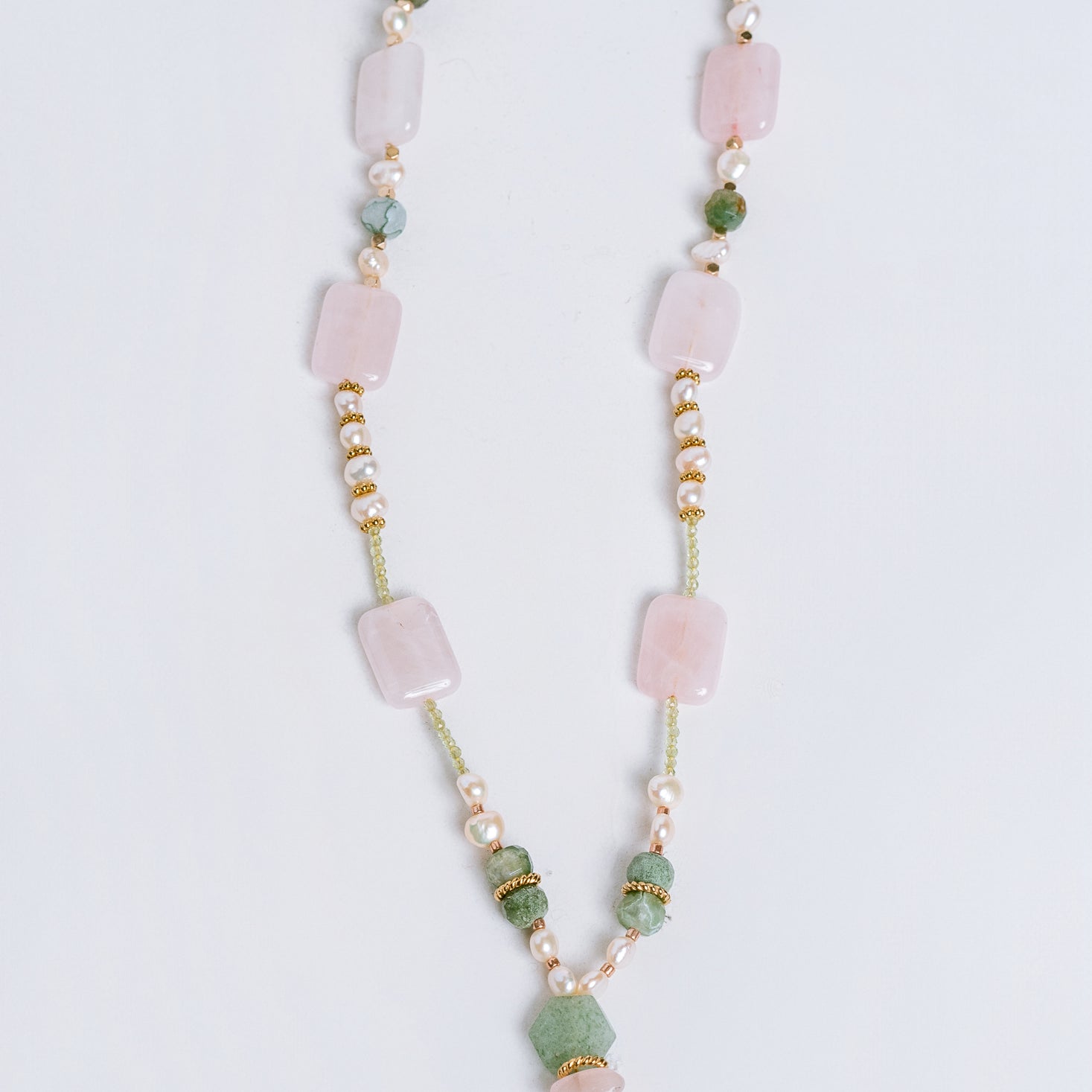 Sherwood Bridge Diamonds Rose Quartz, Jade & Peridot Necklace