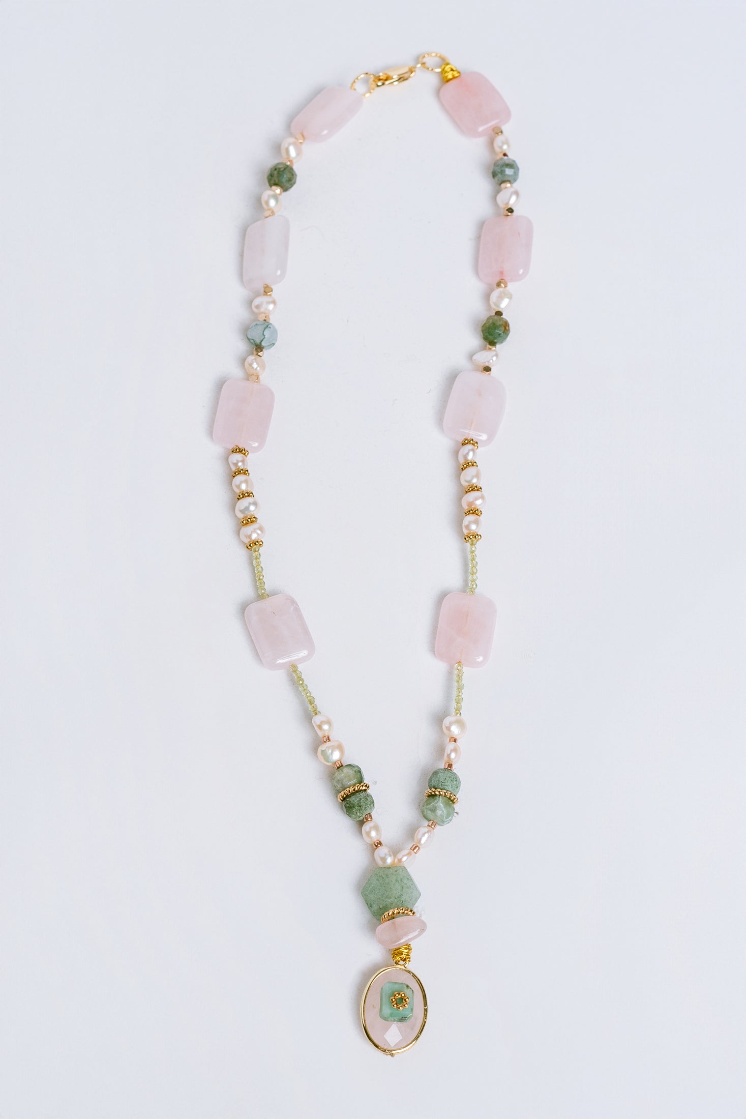 Sherwood Bridge Diamonds Rose Quartz, Jade & Peridot Necklace