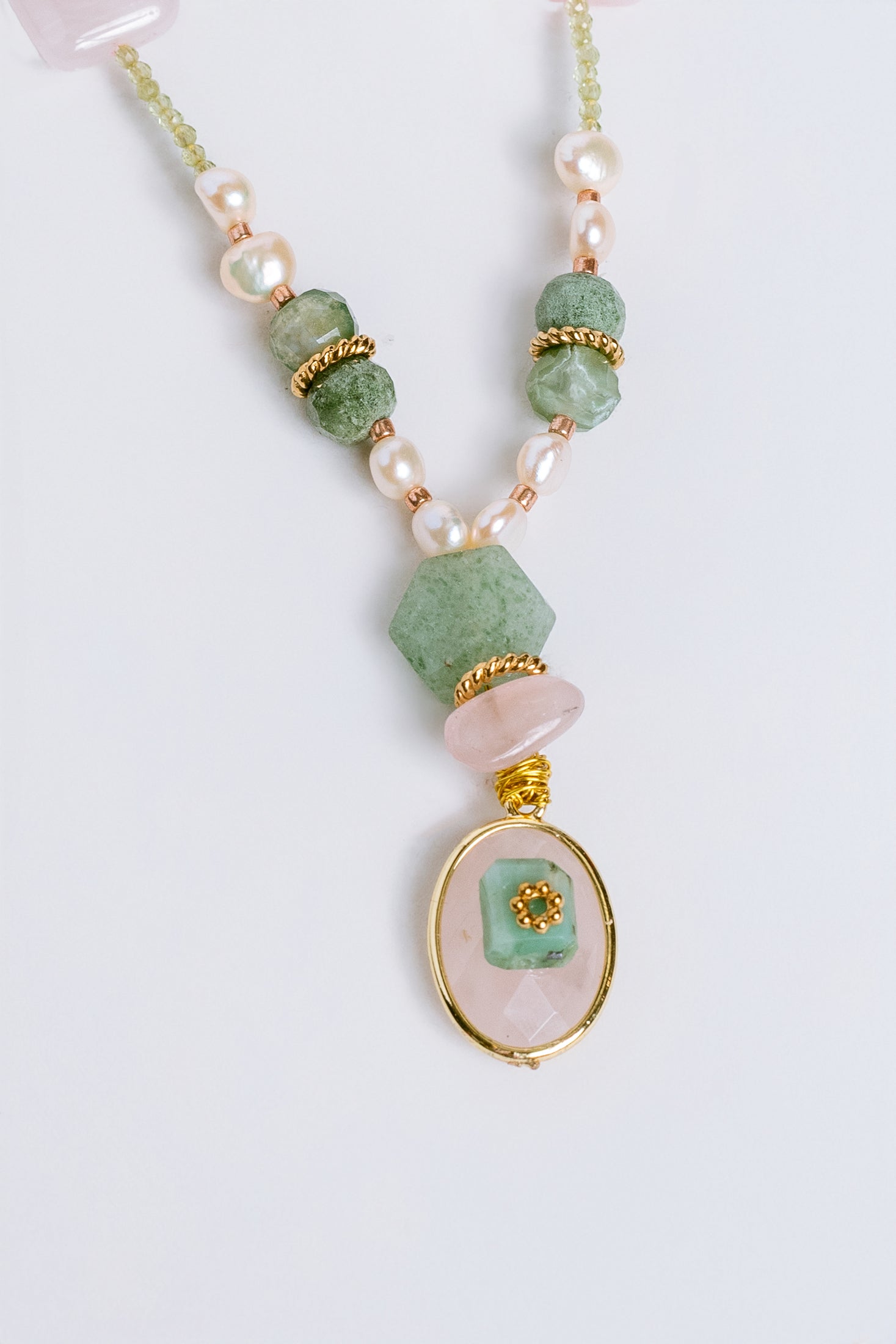 Sherwood Bridge Diamonds Rose Quartz, Jade & Peridot Necklace