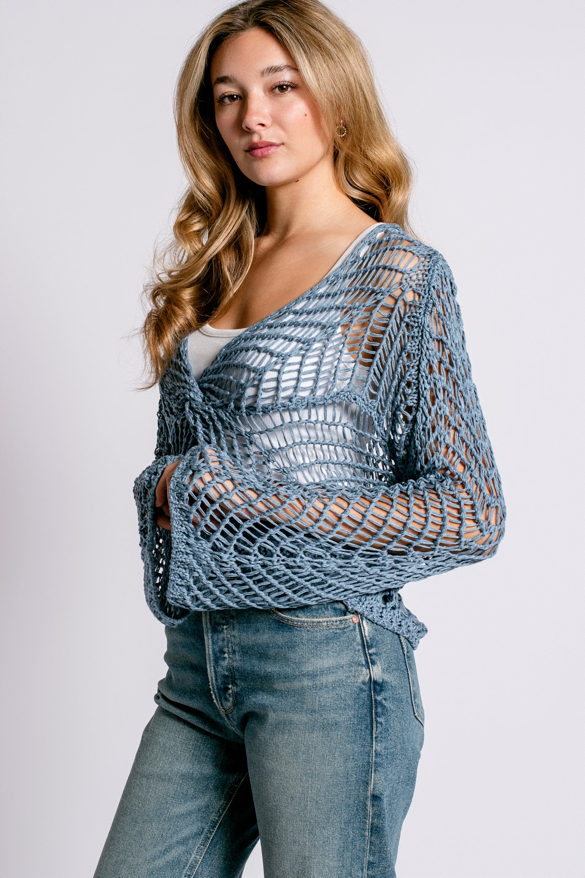 Milio Milano Crochet Twist Front Bell Top