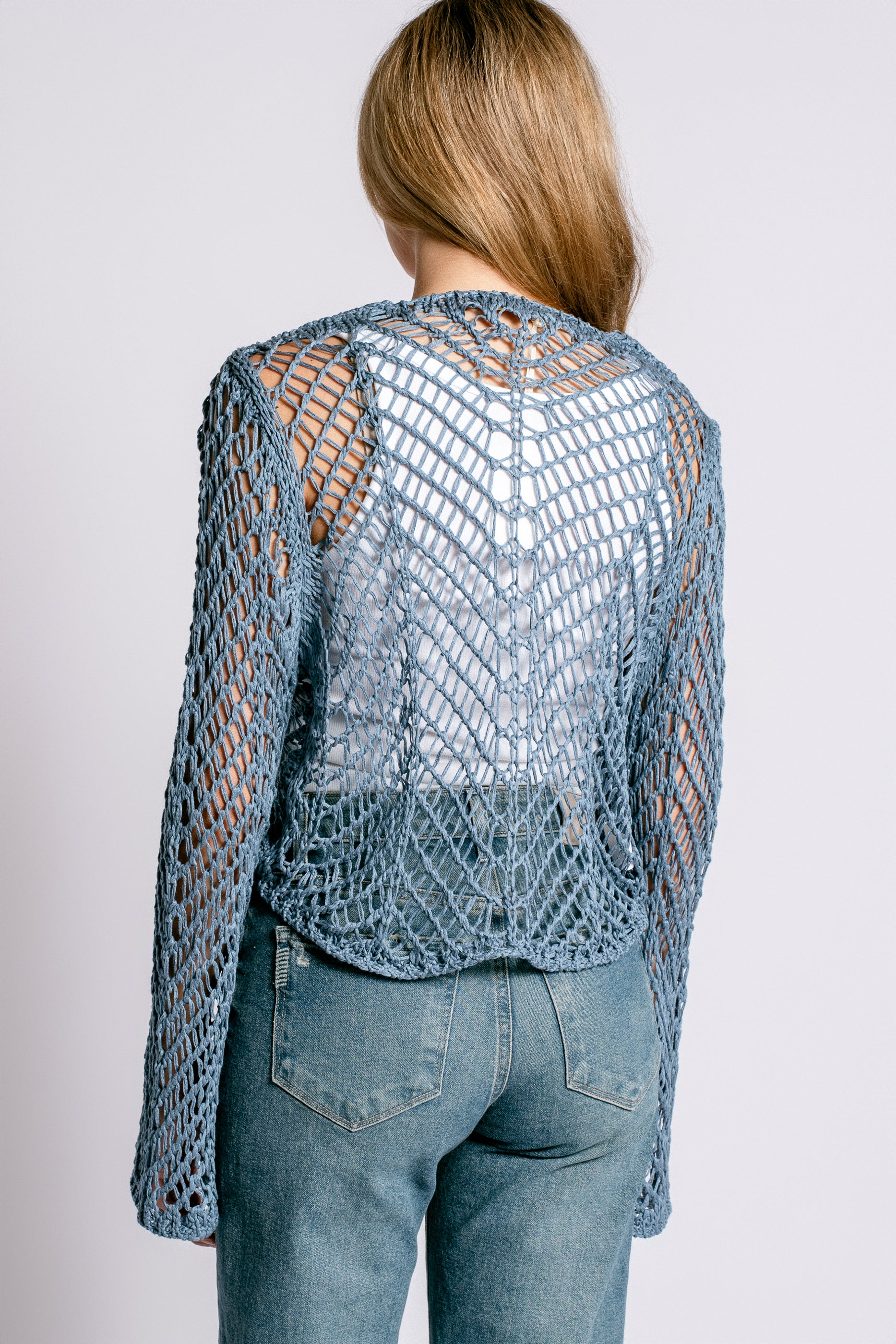 Milio Milano Crochet Twist Front Bell Top