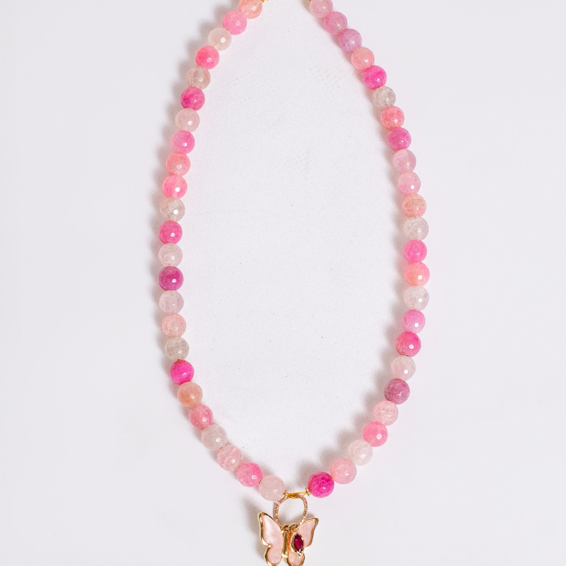 Sherwood Bridge Diamonds Rose Quartz Butterfly Necklace