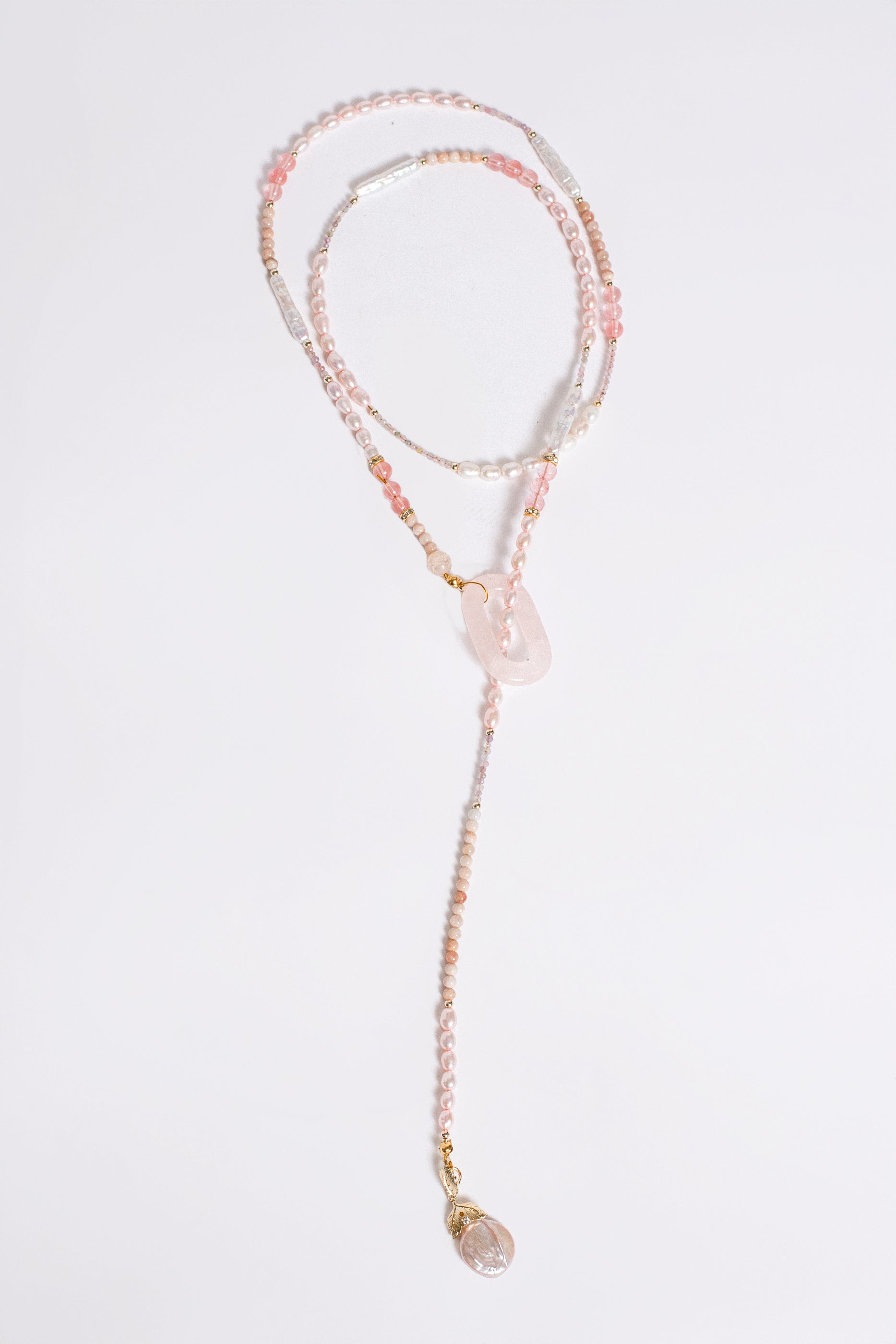 Sherwood Bridge Diamonds Rose Quartz & Pink Pearl Pull-Through Necklace
