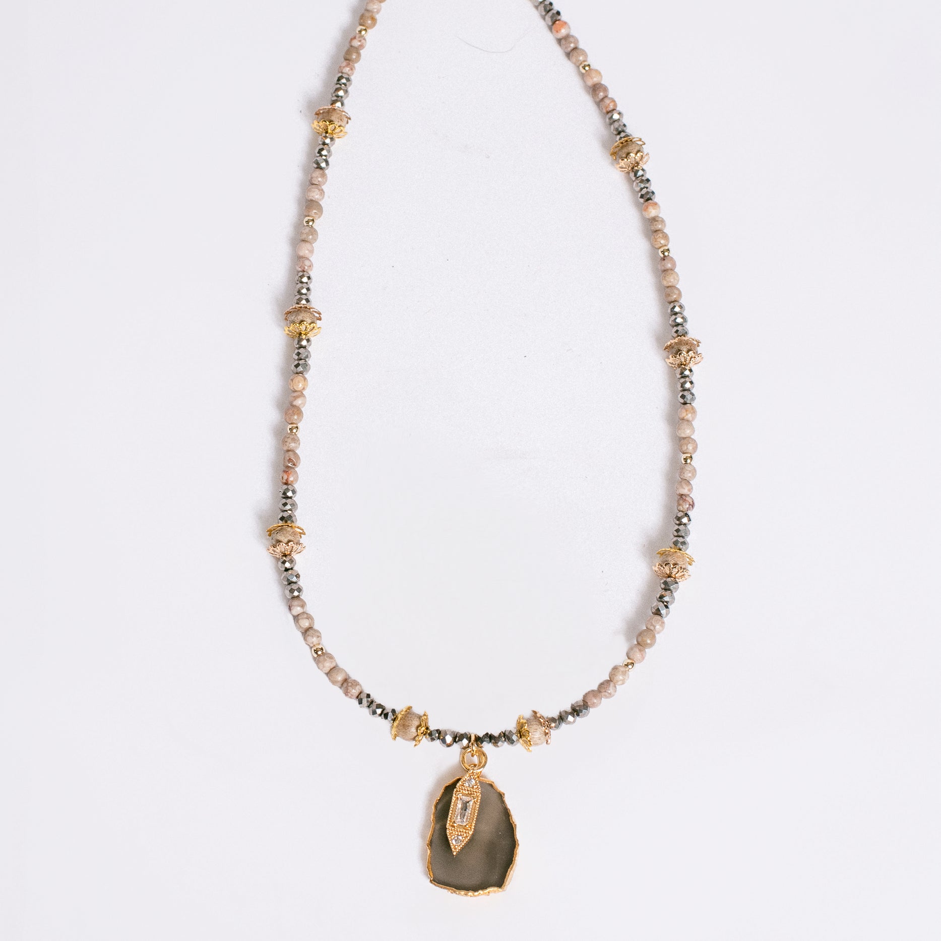 Sherwood Bridge Diamonds Smoky Quartz Wood Pendant Necklace