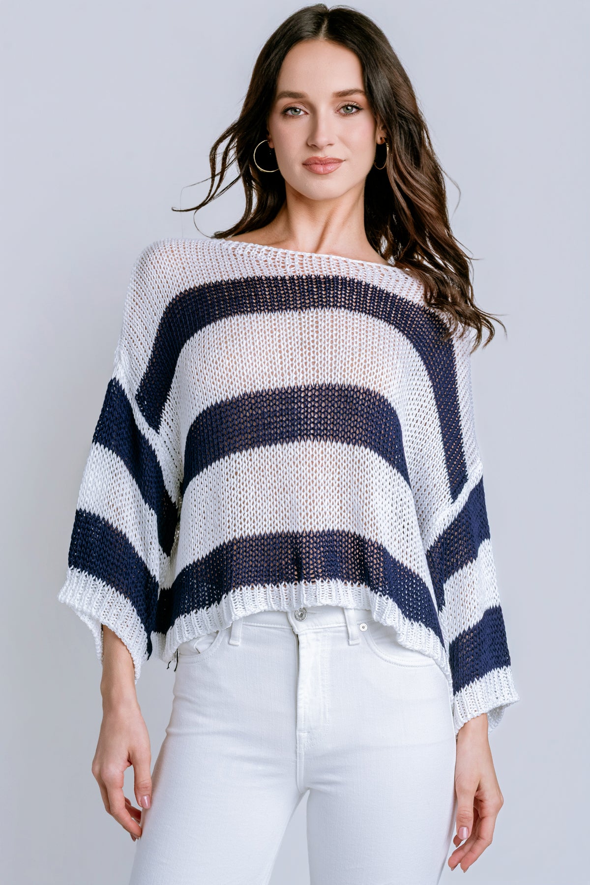 Milio Milano Striped Open Knit Crochet Top