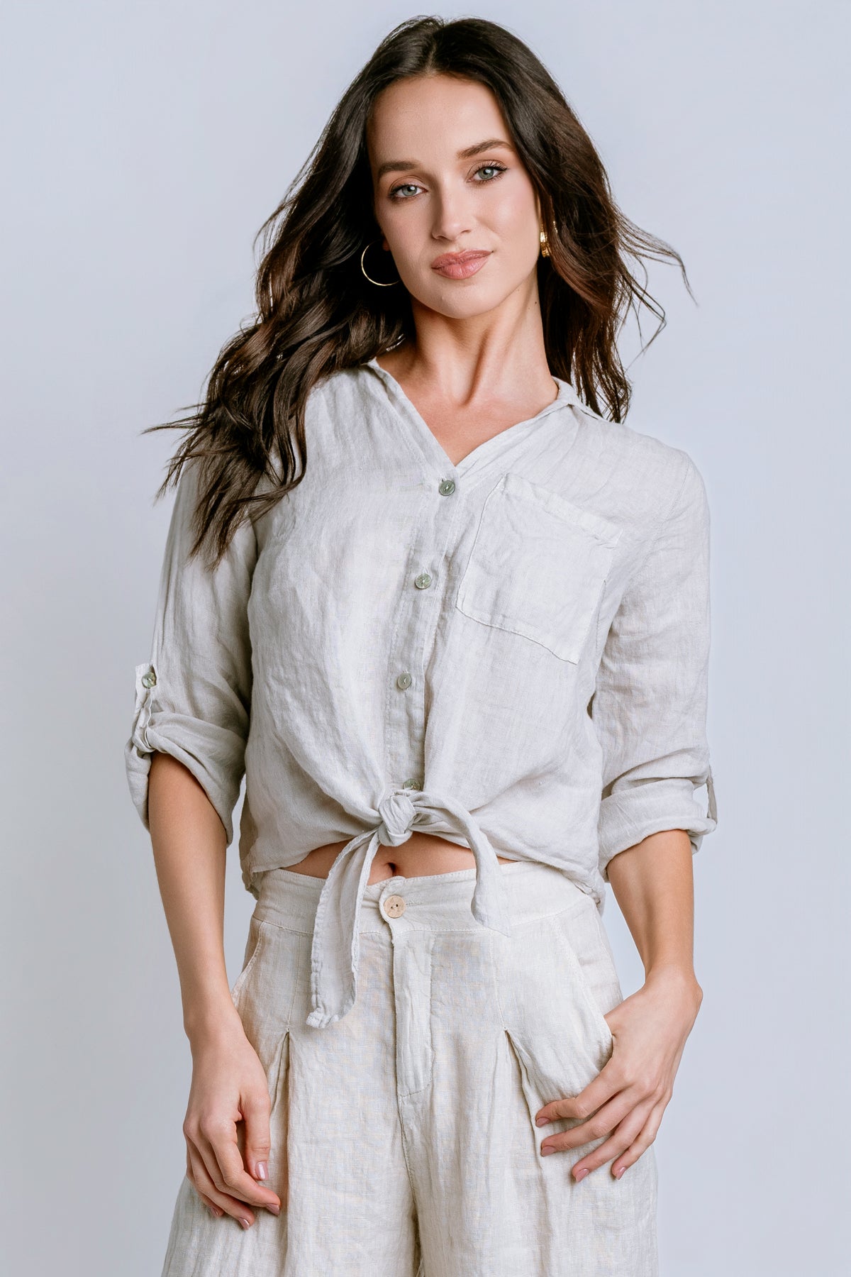 Milio Milano Linen Button Front Top