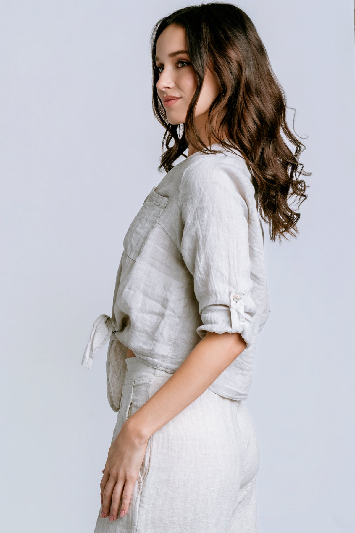Milio Milano Linen Button Front Top