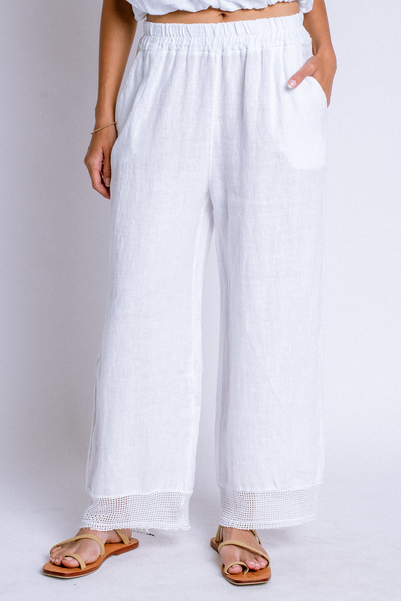 Milio Milano Mesh Hem Wide Leg Linen Pant