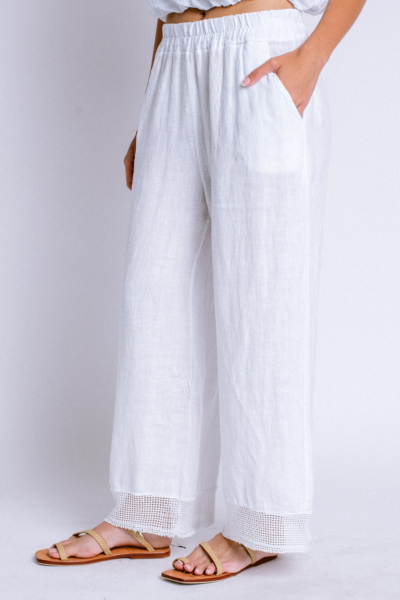 Milio Milano Mesh Hem Wide Leg Linen Pant