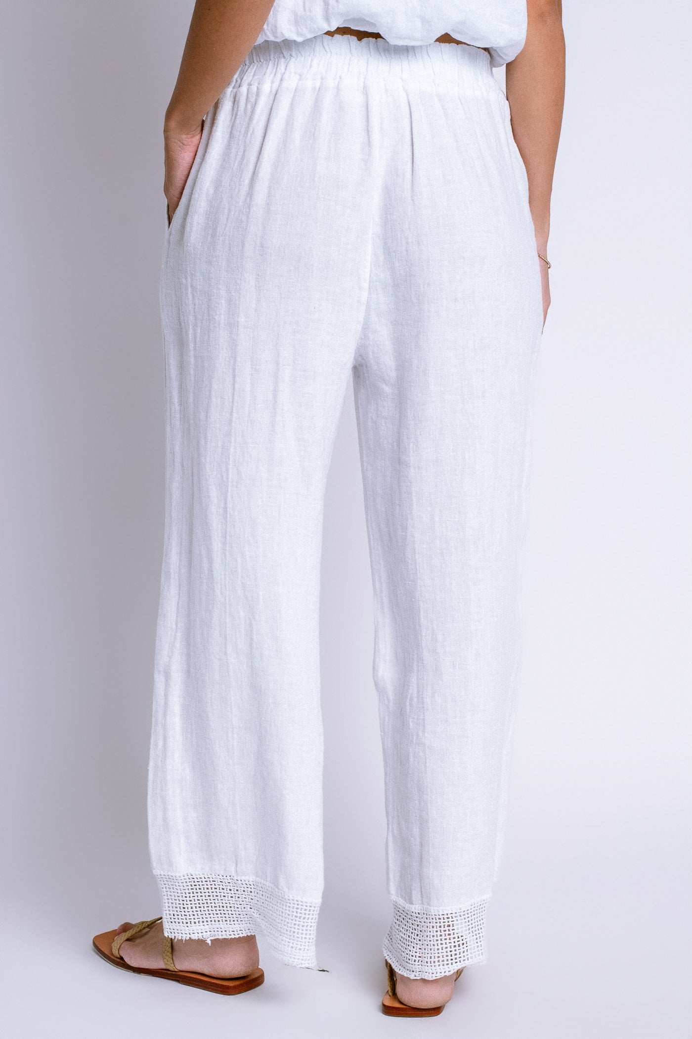 Milio Milano Mesh Hem Wide Leg Linen Pant