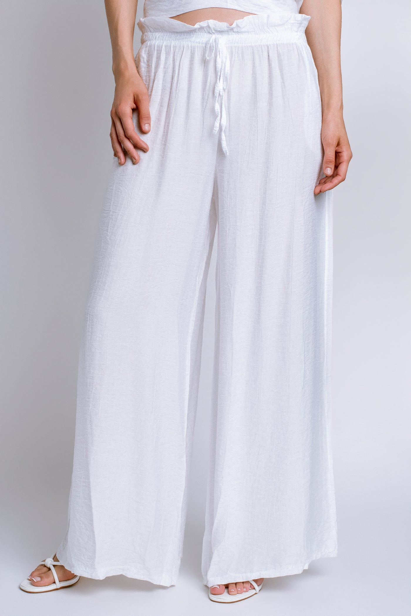 Milio Milano Crinkle Elastic Waist Tie Front Pant