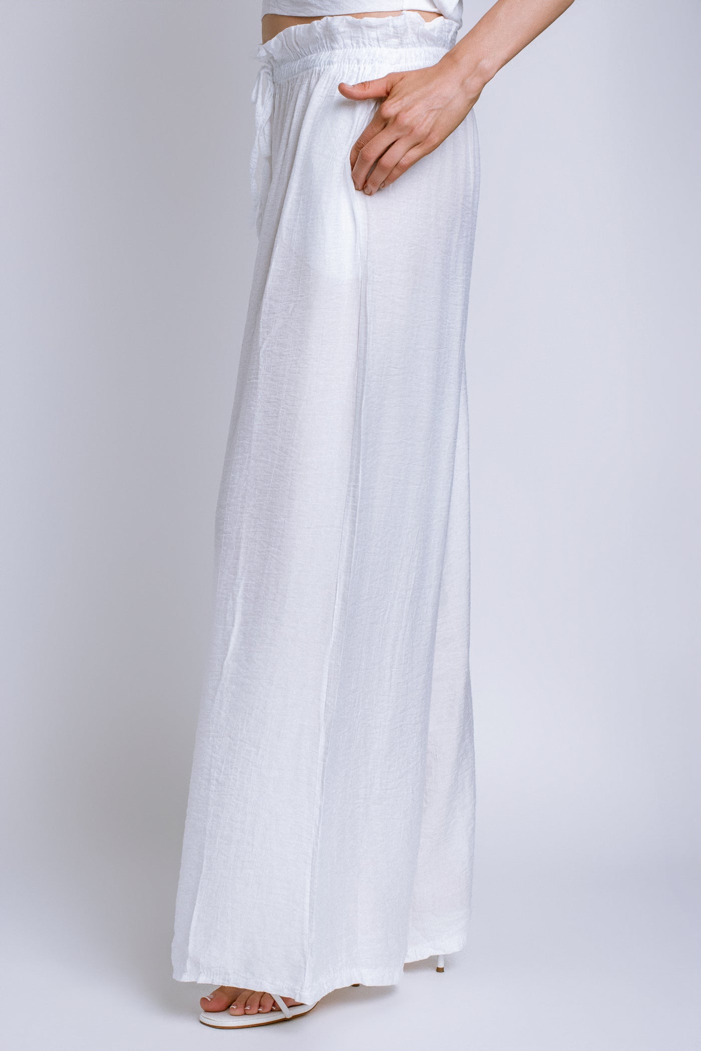 Milio Milano Crinkle Elastic Waist Tie Front Pant