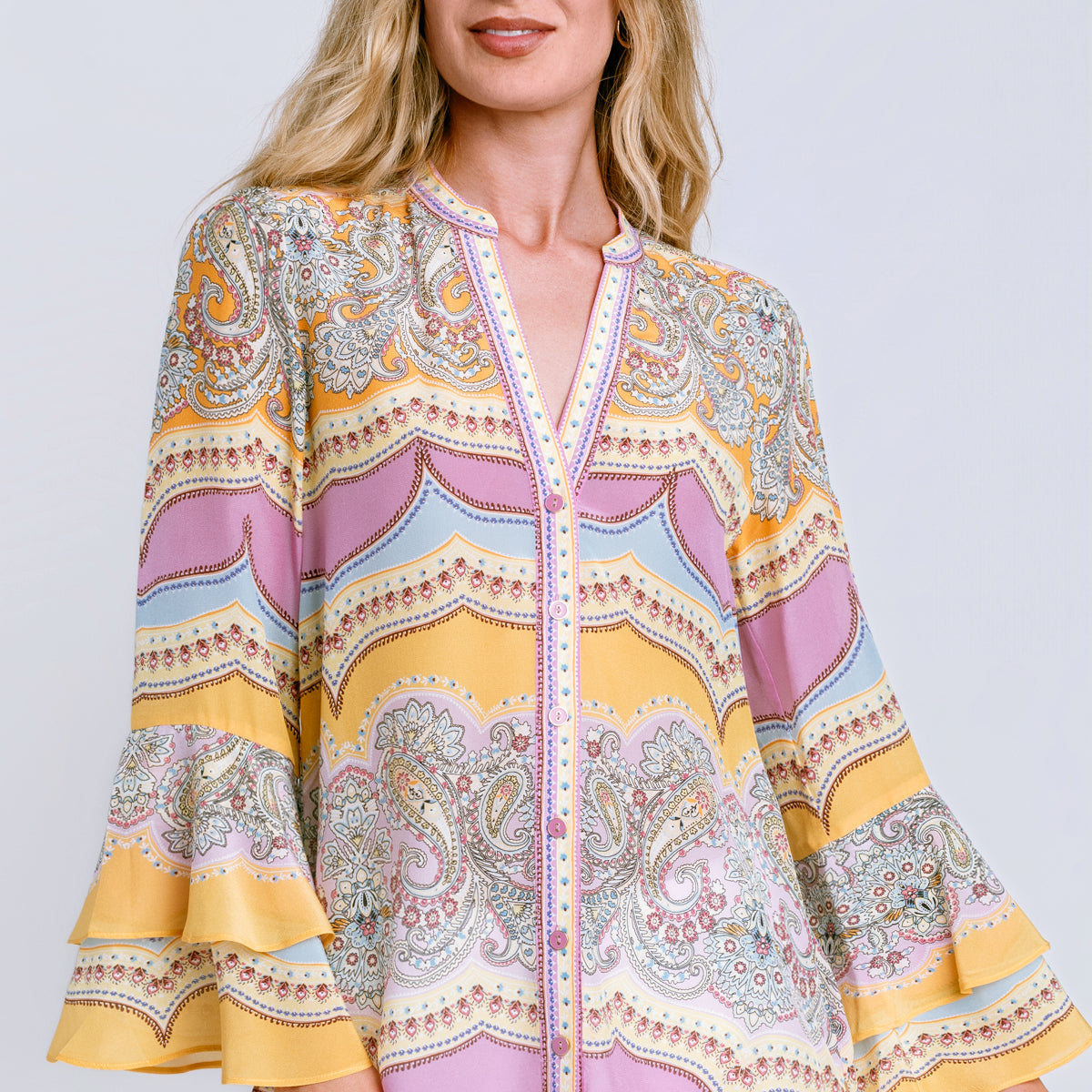 Hale Bob Silk Button Up Top
