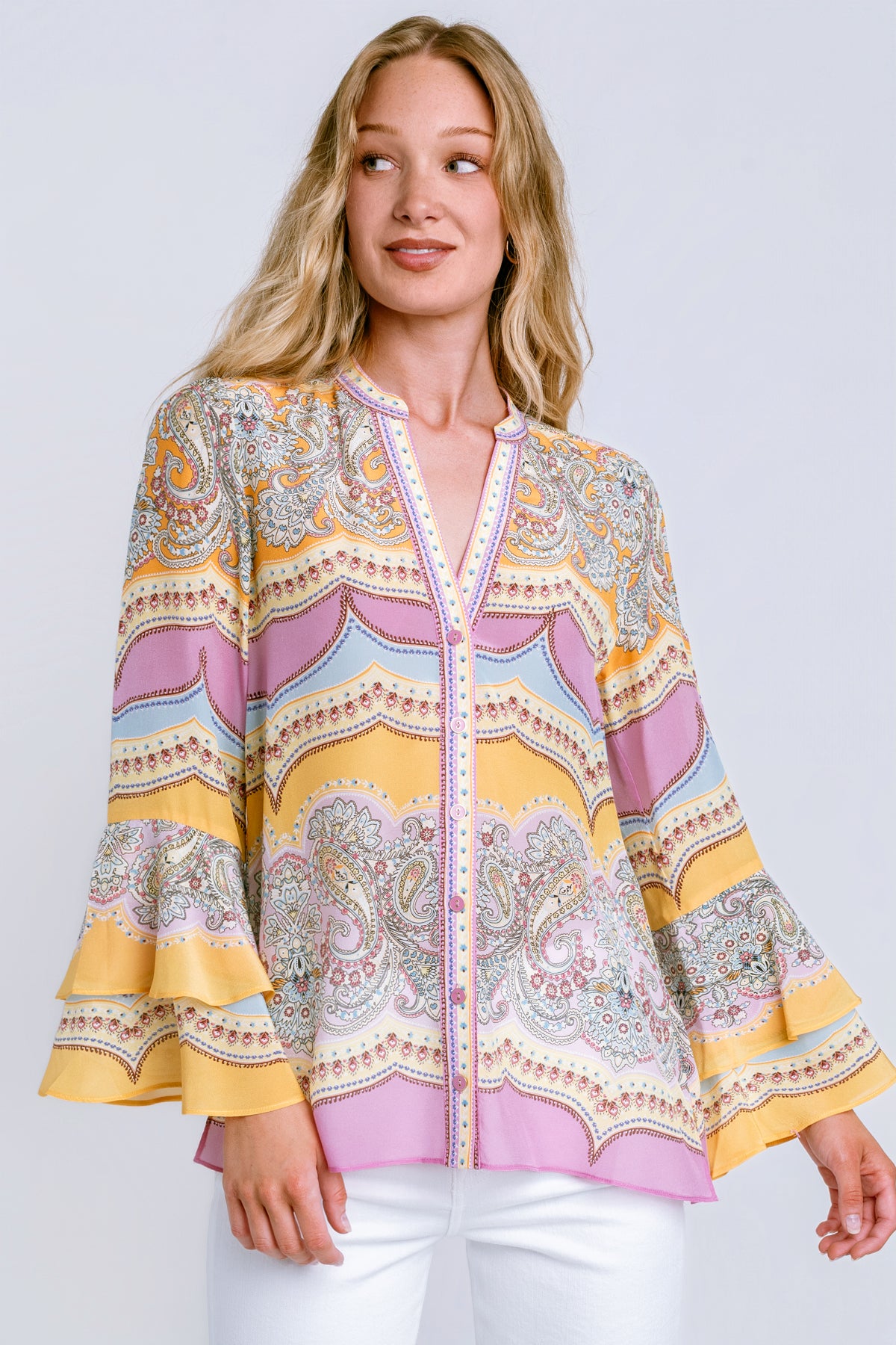 Hale Bob Silk Button Up Top