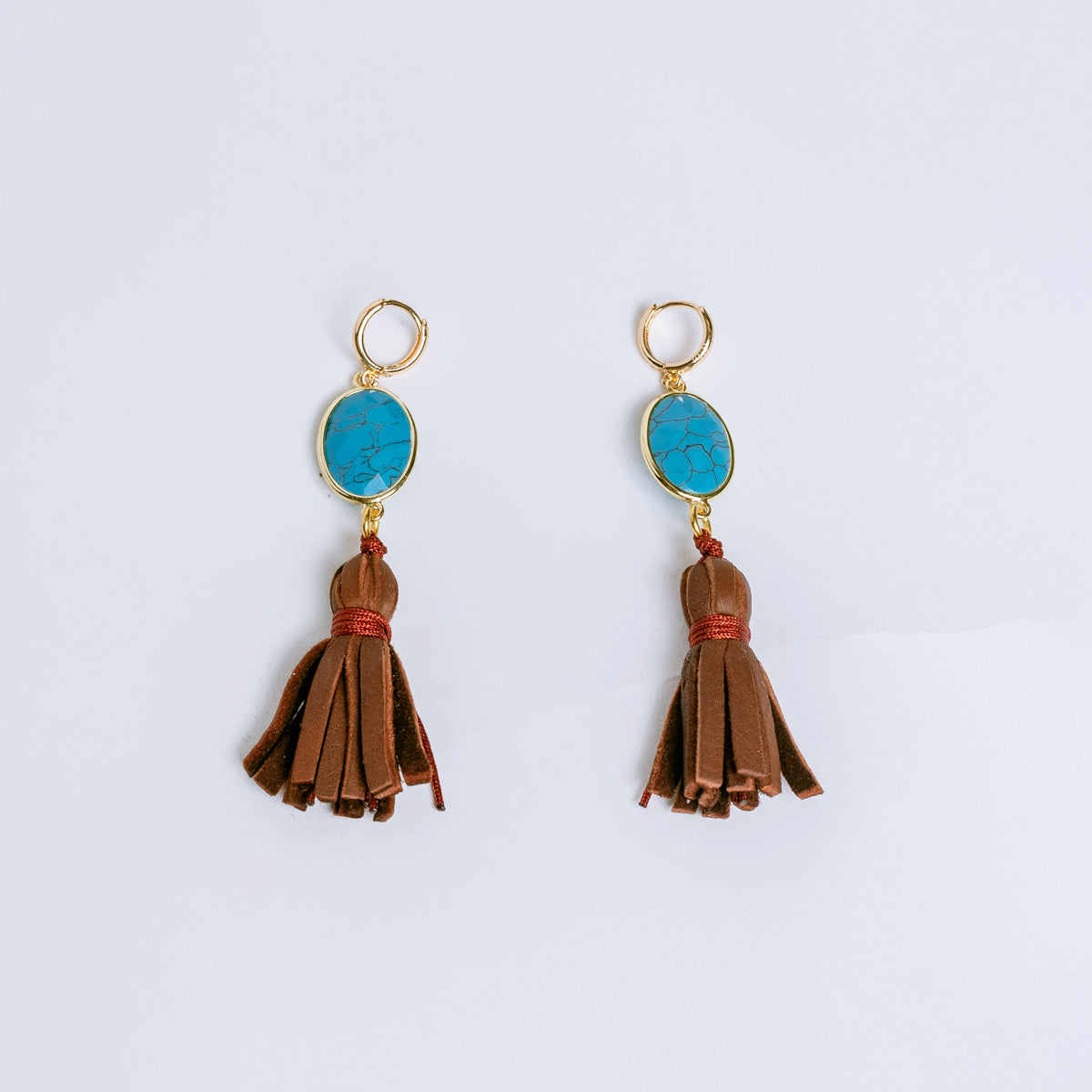 Suede Turquoise Tassel Earrings