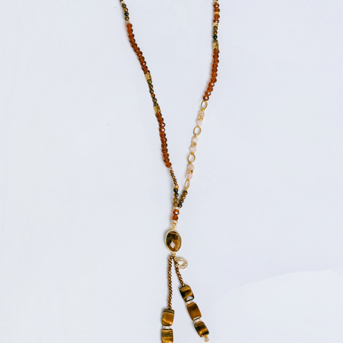 Sherwood Bridge Diamonds Tigers Eye Horseshoe Bolo Necklace