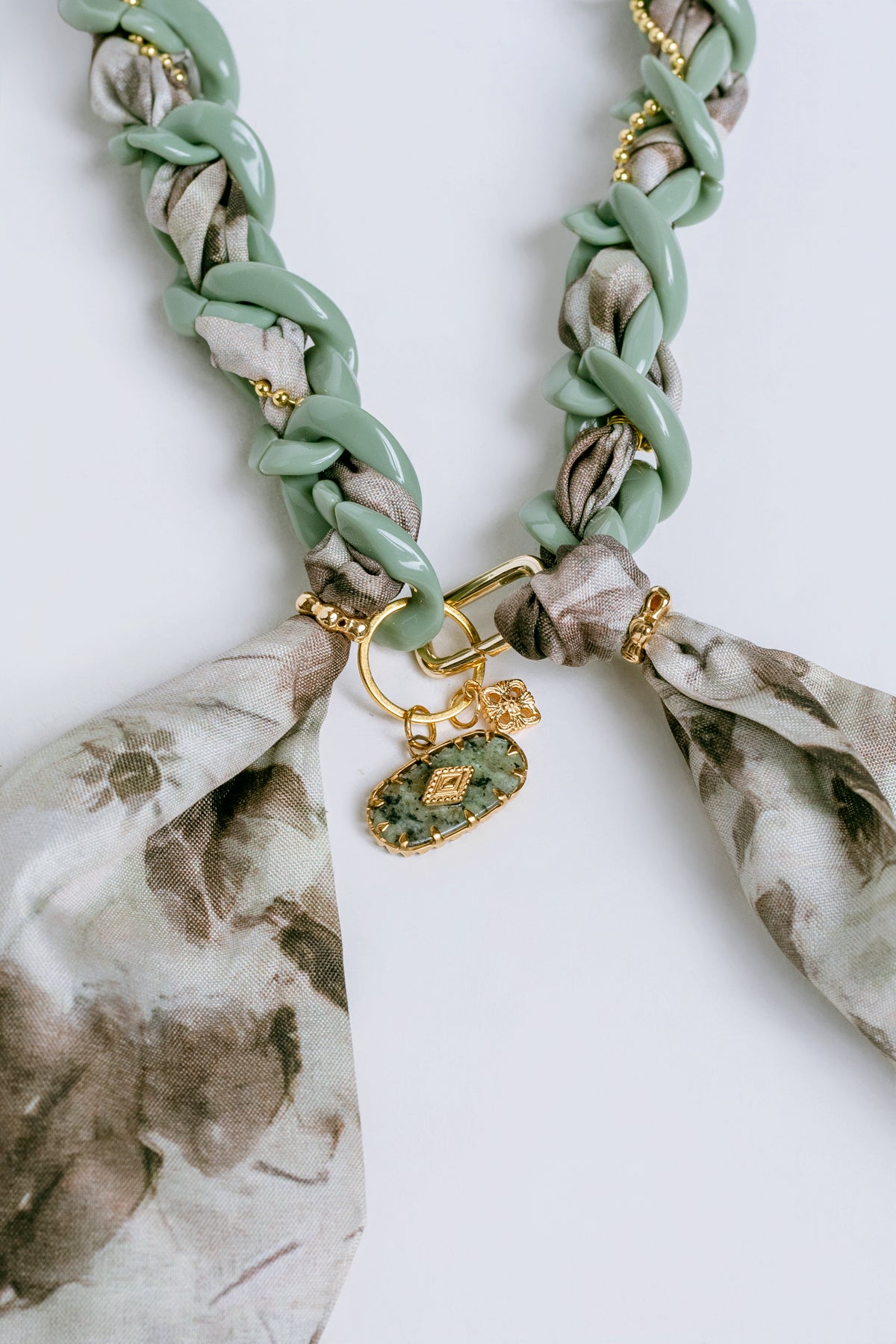 Sage Green Color Chain Scarf Necklace
