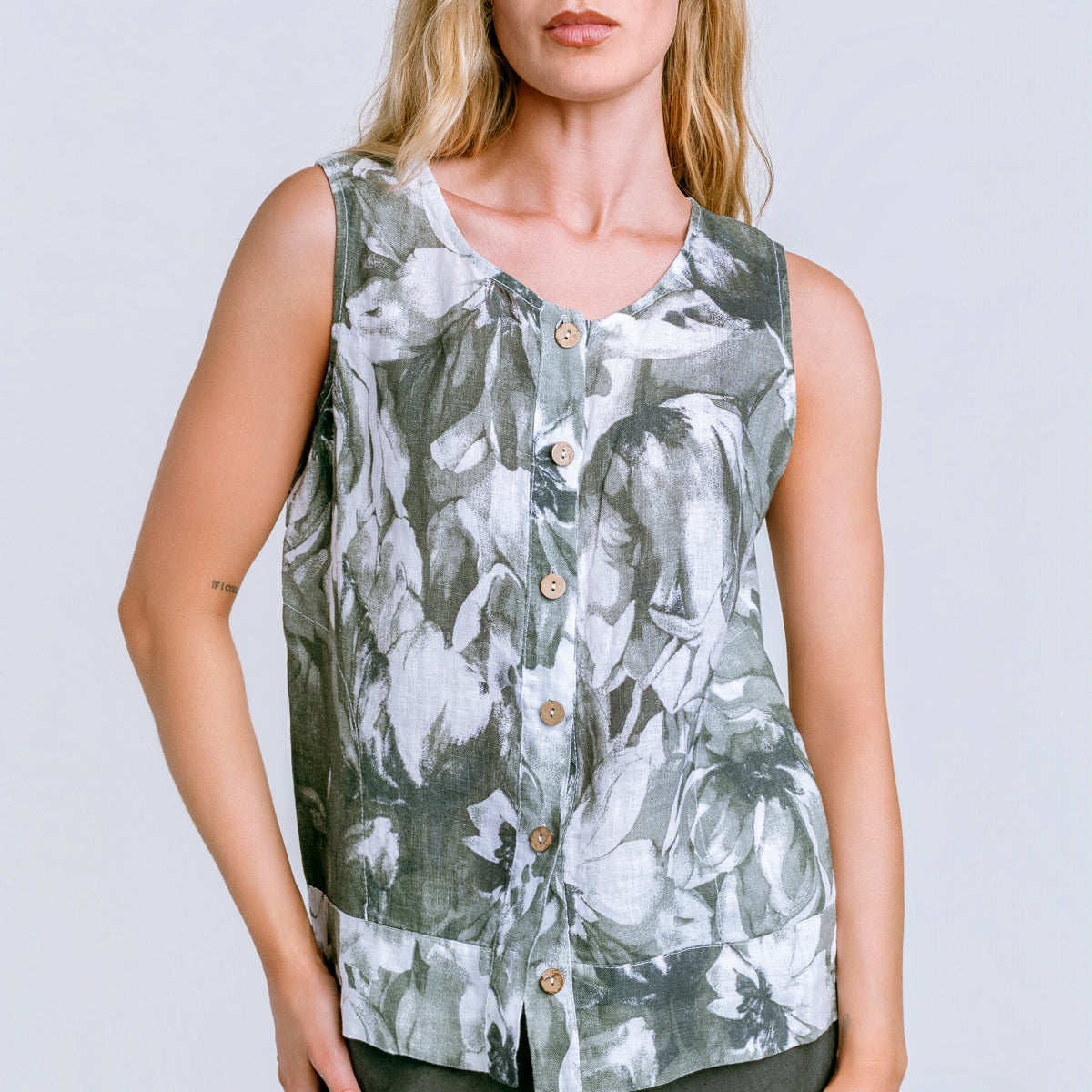 Inizio Linen Button Front Tank