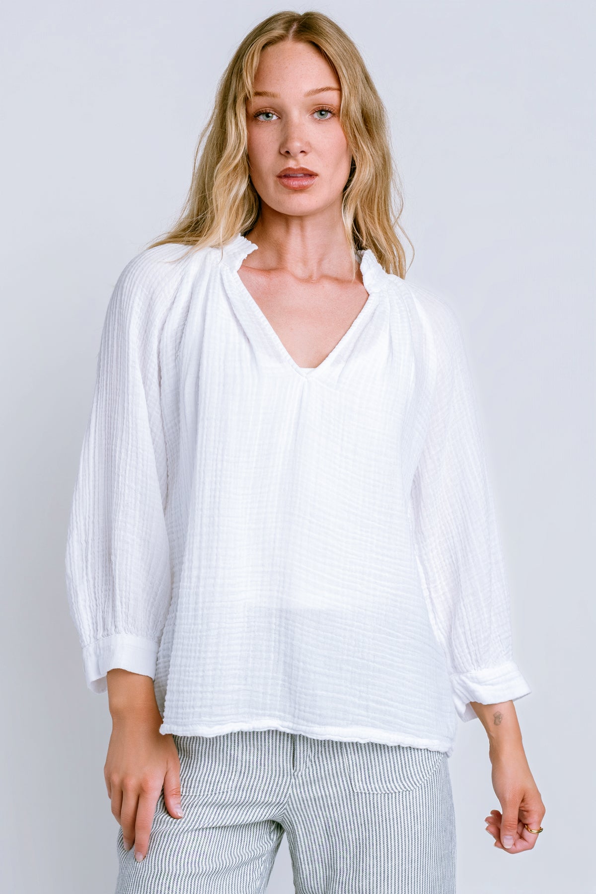 Michael Stars Kali Ruffle Neck Gauze Top