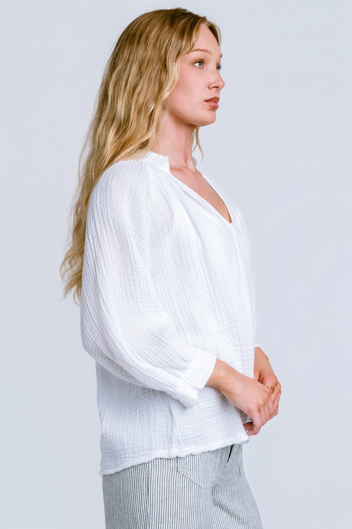 Michael Stars Kali Ruffle Neck Gauze Top