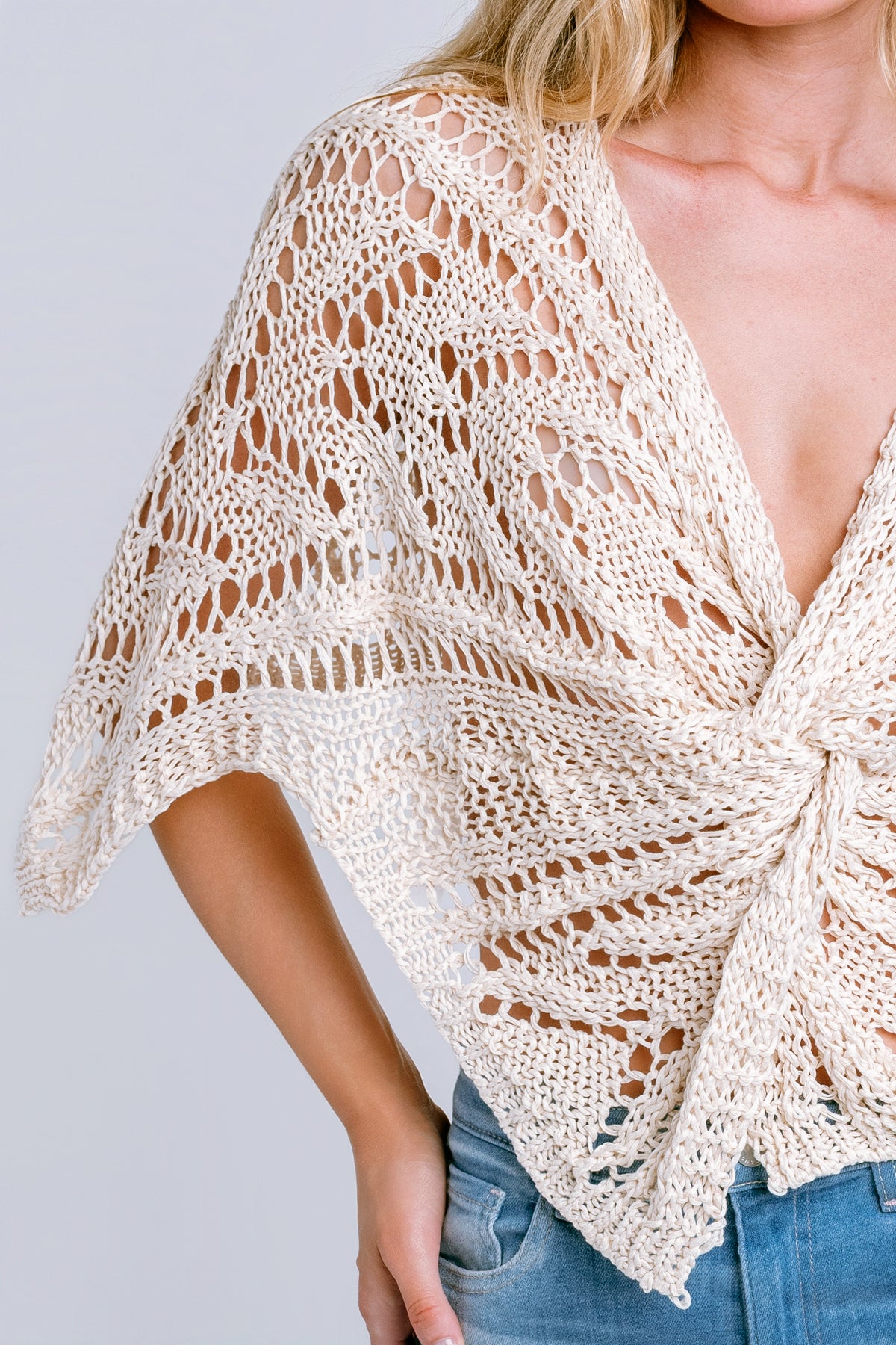 Milio Milano Crochet Front Twist Poncho