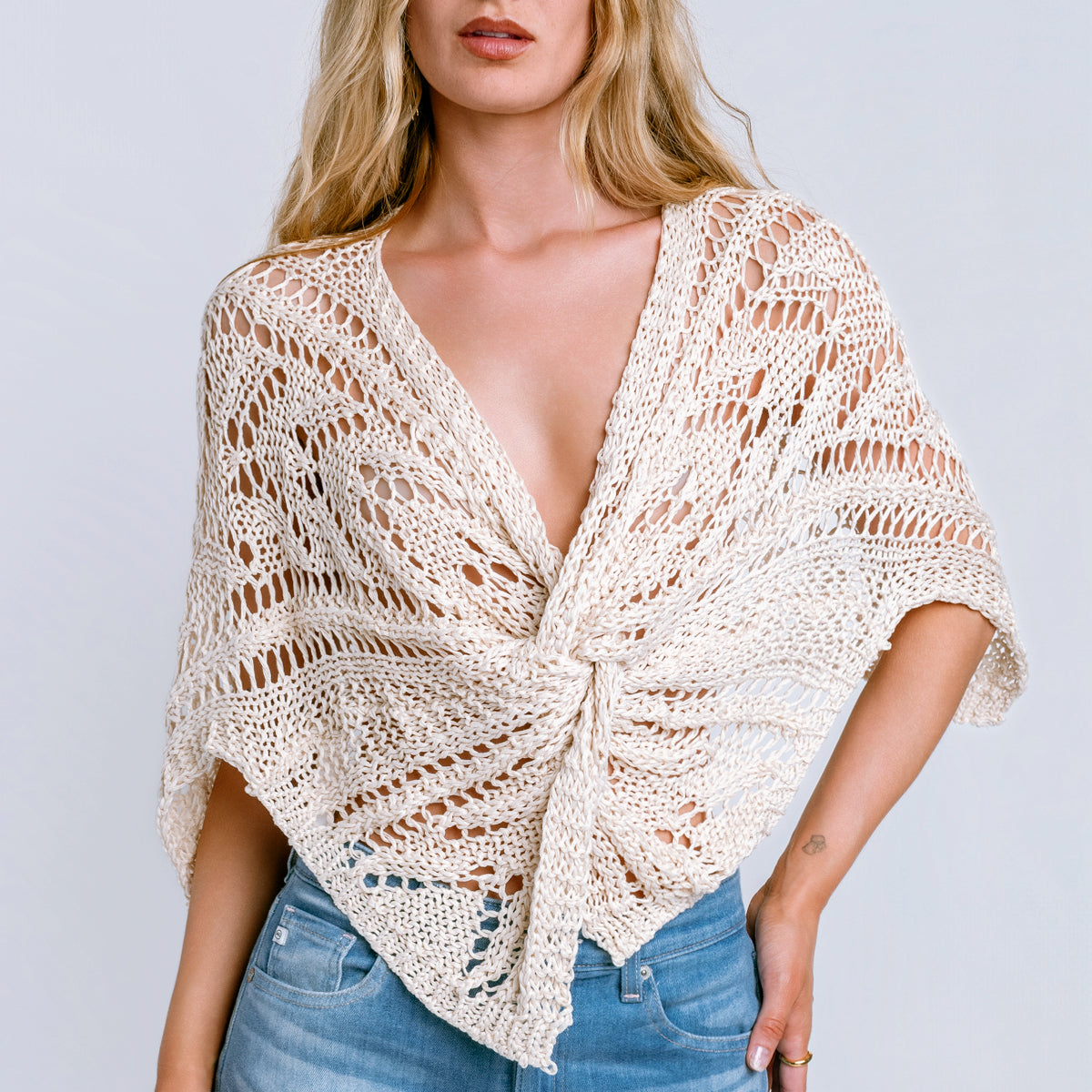 Milio Milano Crochet Front Twist Poncho
