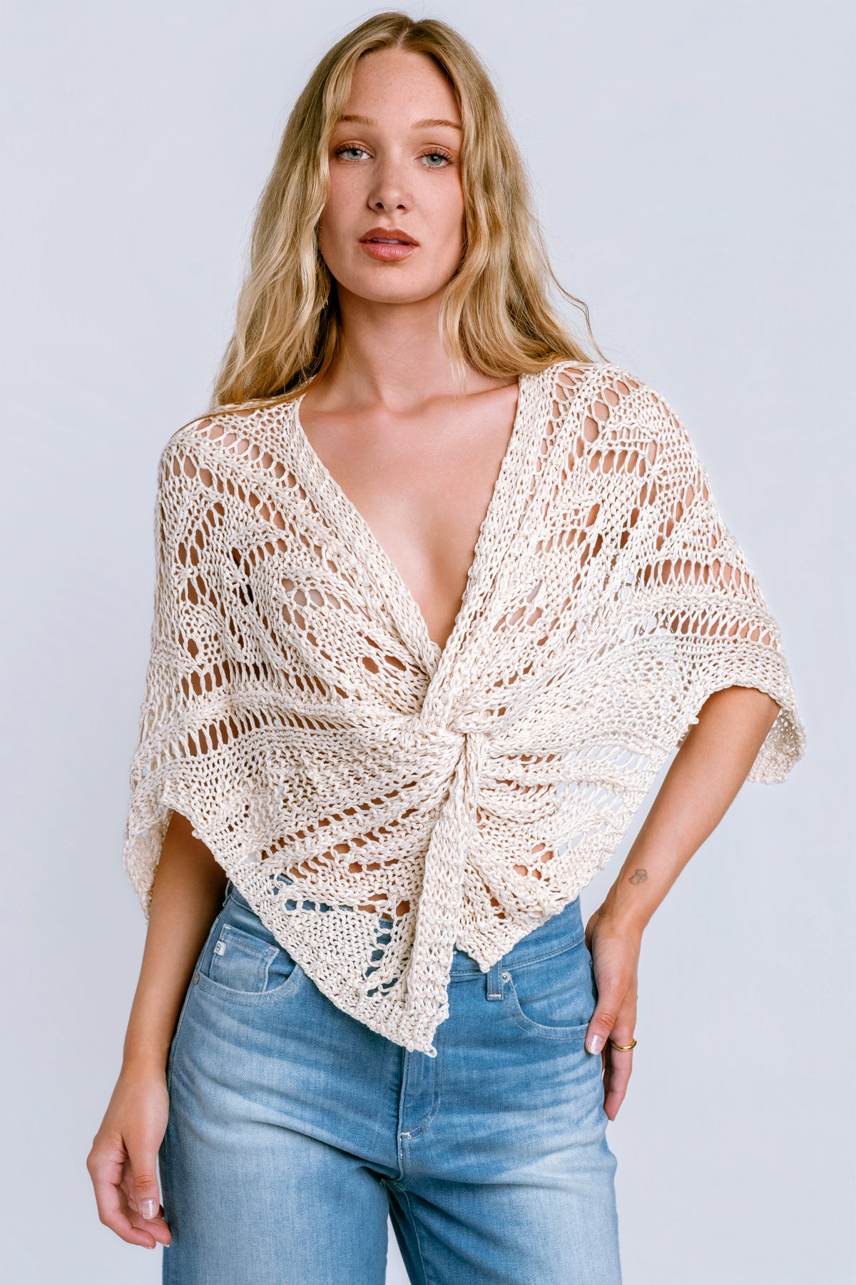 Milio Milano Crochet Front Twist Poncho