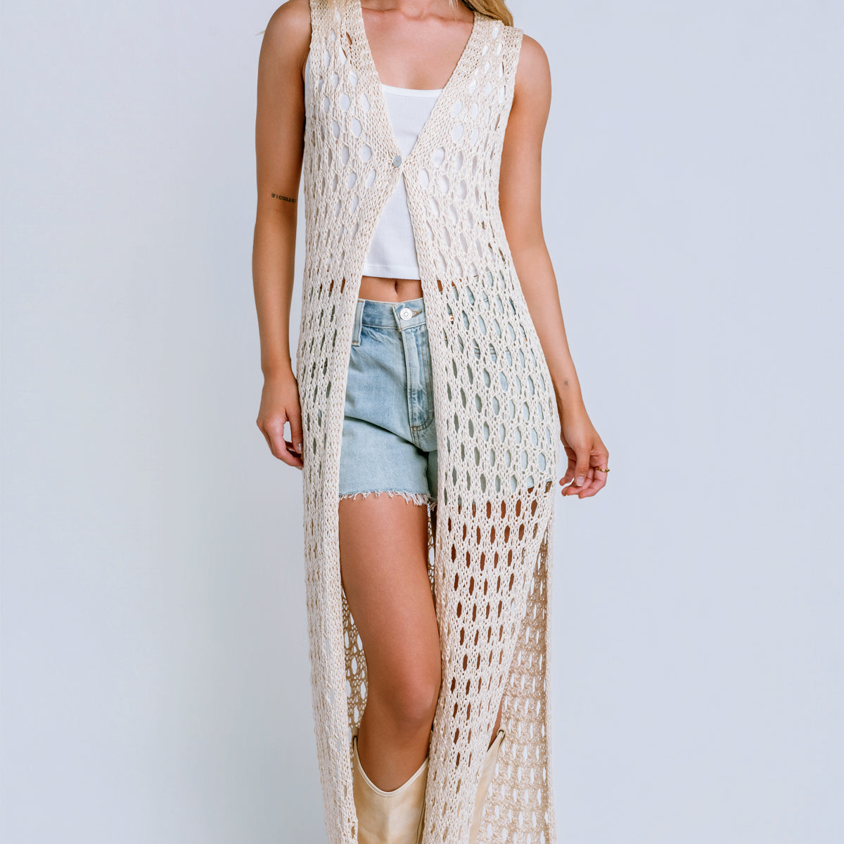 Milio Milano Crochet Sleeveless Button Cardigan