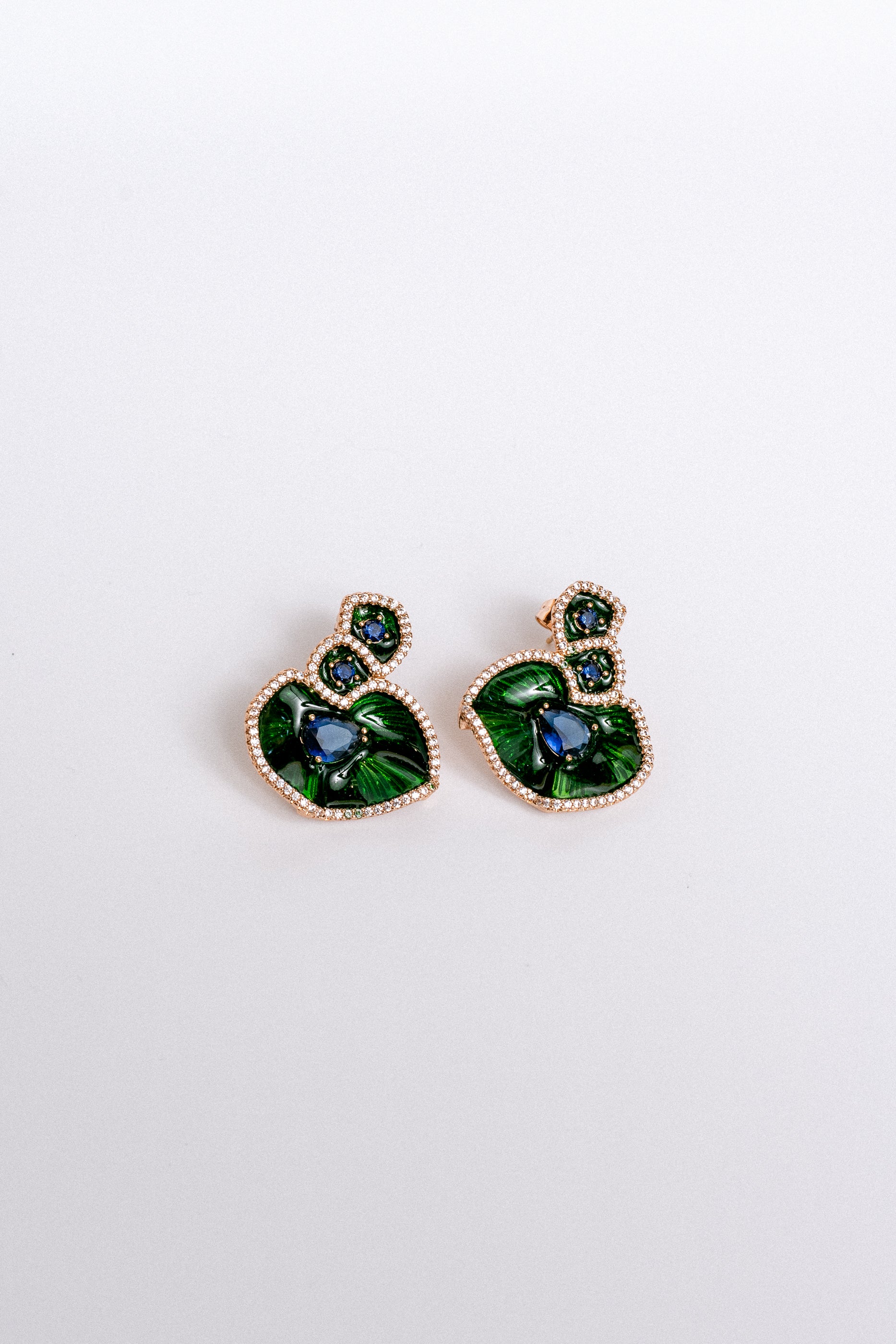 Sherwood Bridge Diamonds Green Enamel Earrings