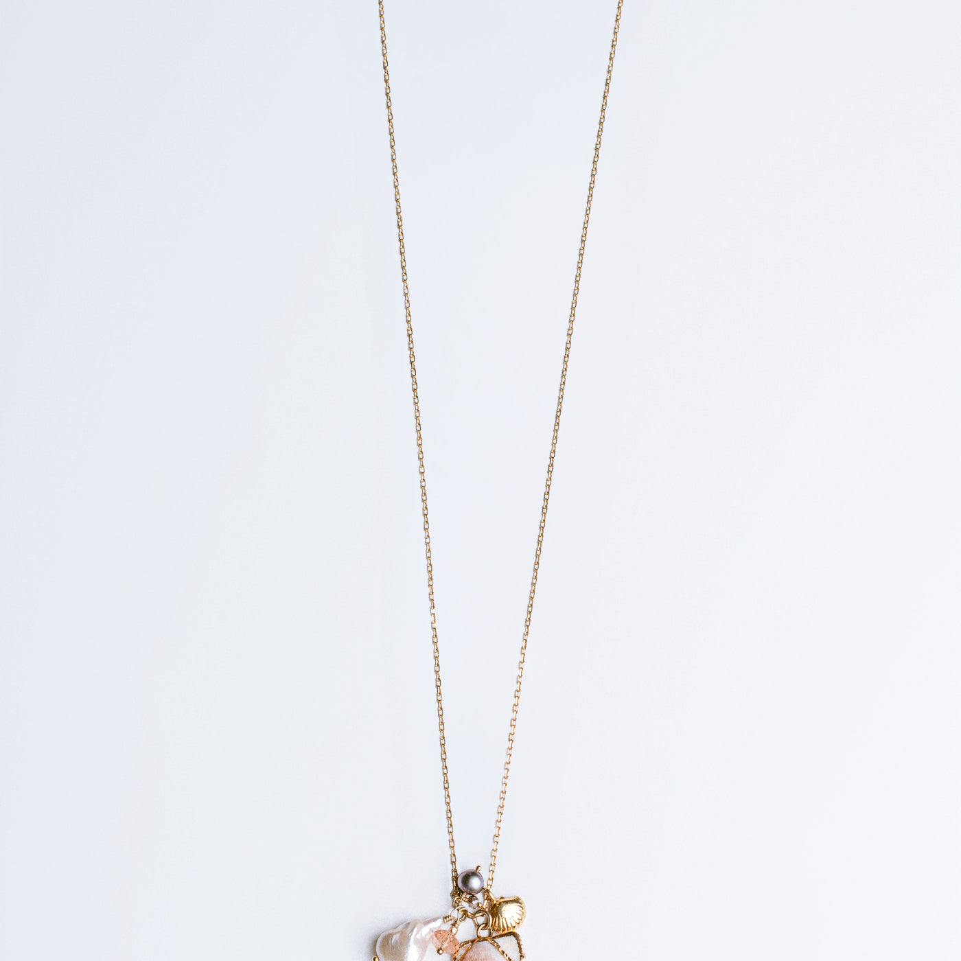 Lisa Marie Jewelry Long Shell, Pearl & Pink Crystal Necklace