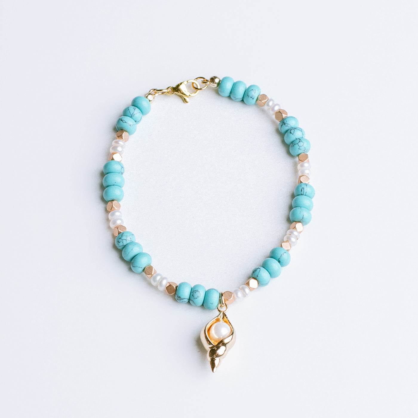 Sherwood Bridge Diamonds Turquoise & Pearl Conch Charm Bracelet