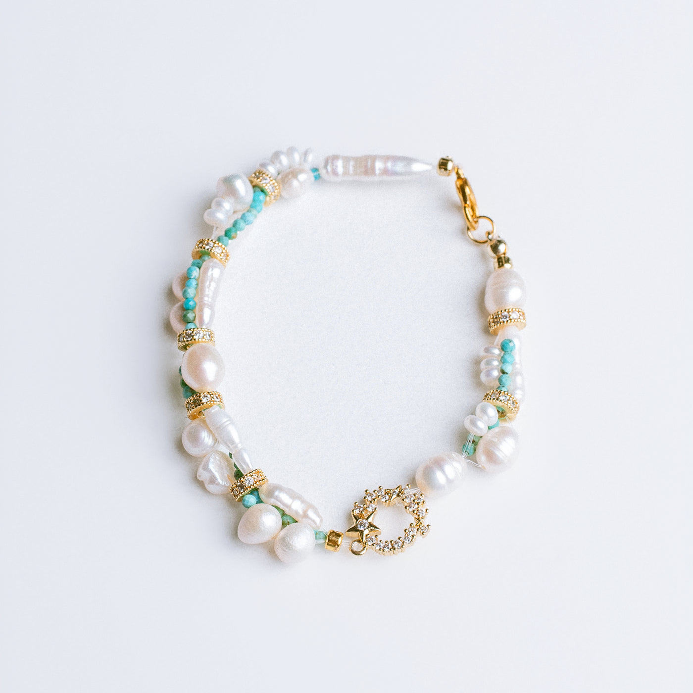 Sherwood Bridge Diamonds Turquoise & Pearl Cluster Bracelet