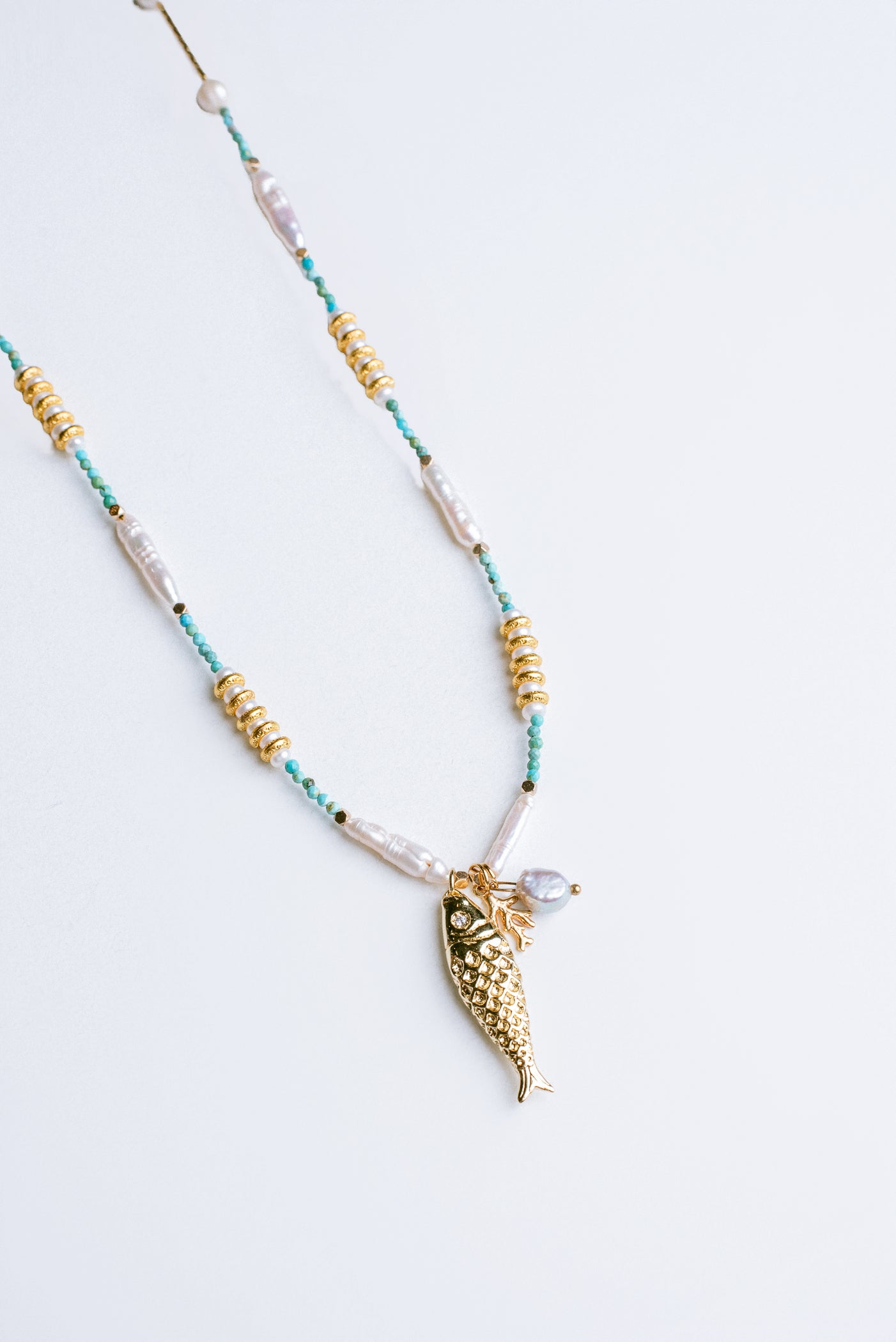 Sherwood Bridge Diamonds Pearl & Turquoise Fish Necklace