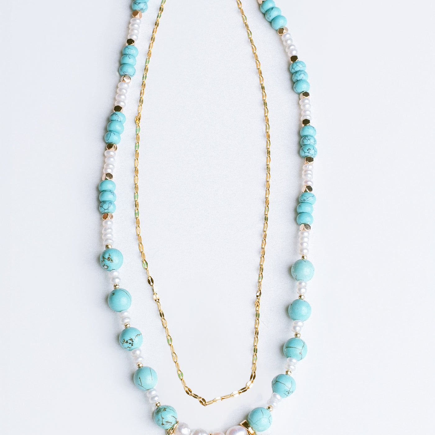 Sherwood Bridge Diamonds Pearl & Turquoise Beach Charm Necklace
