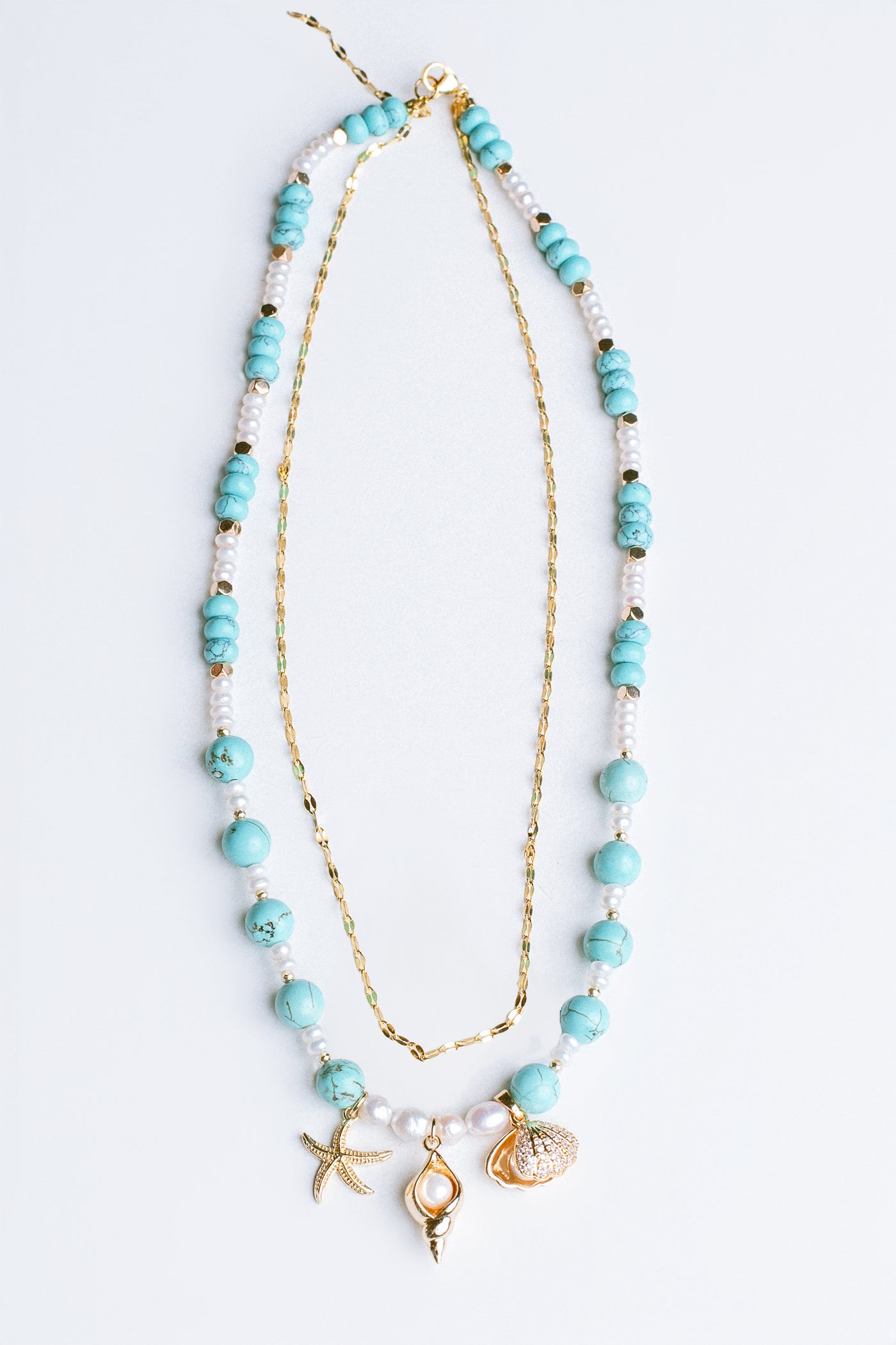 Sherwood Bridge Diamonds Pearl & Turquoise Beach Charm Necklace