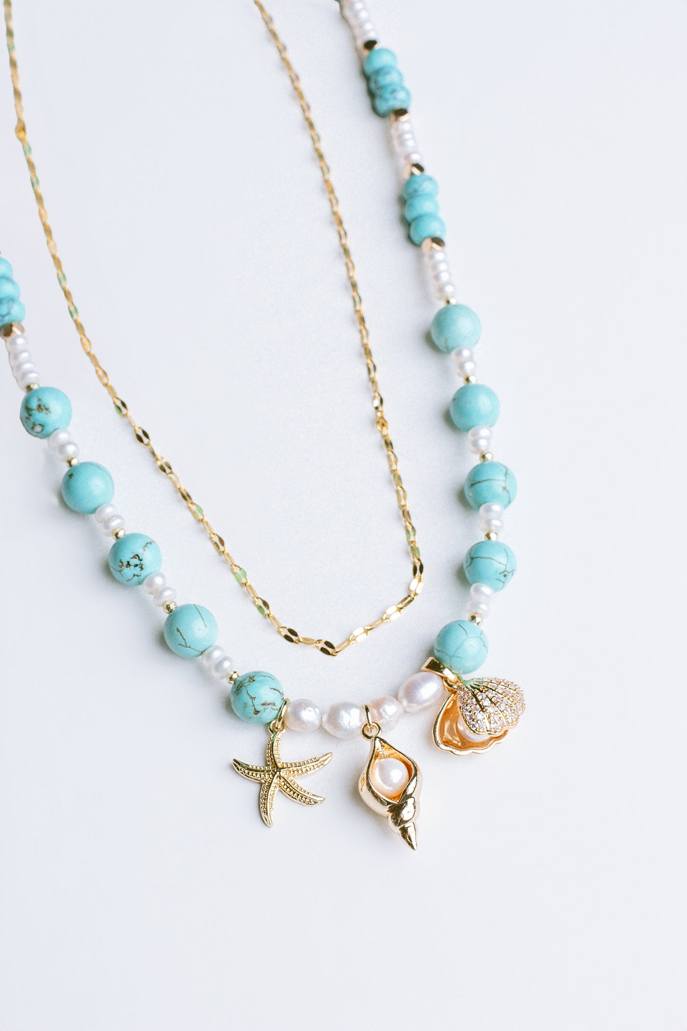 Sherwood Bridge Diamonds Pearl & Turquoise Beach Charm Necklace