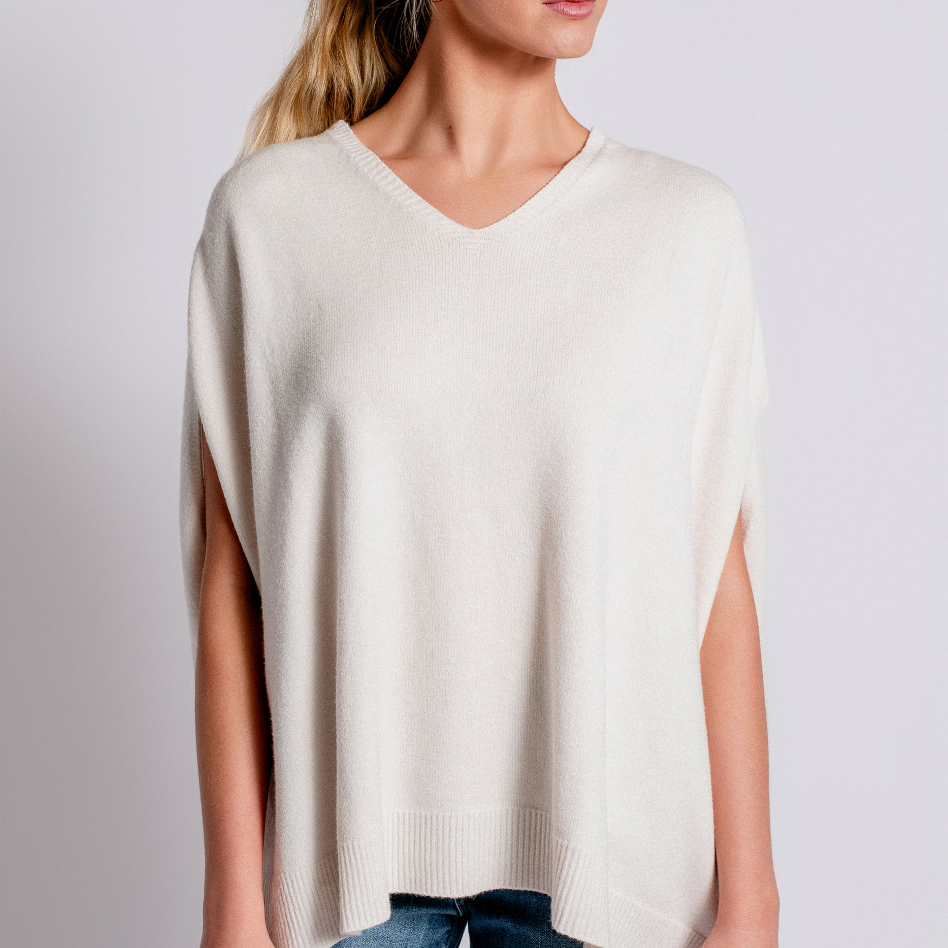 Milio Milano Italian Knit Oversized V-Neck Poncho Sweater