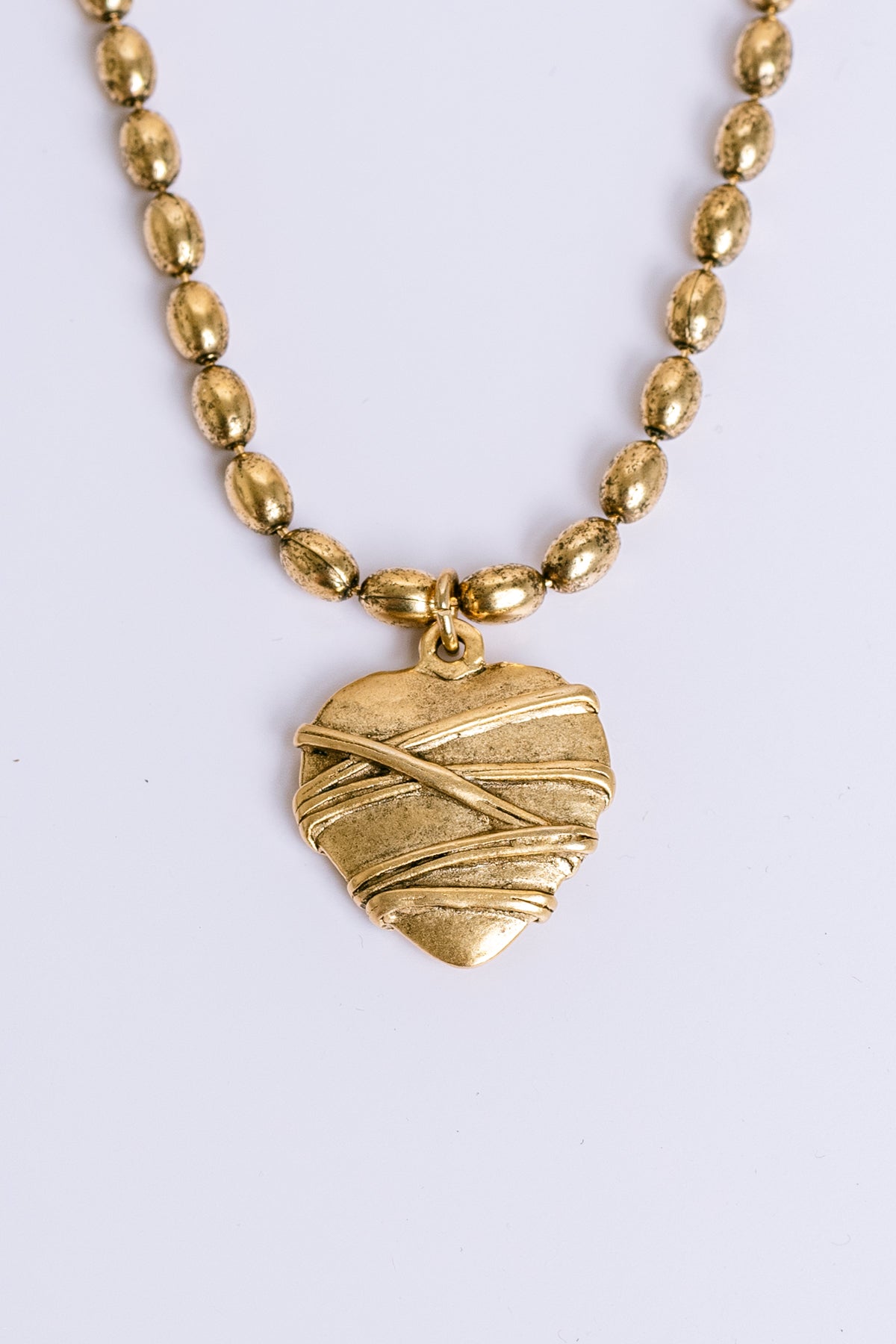 Heart Antique Gold Beaded Necklace