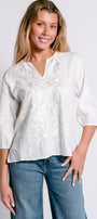 Johnny Was Camille Split Neck Linen Blouse