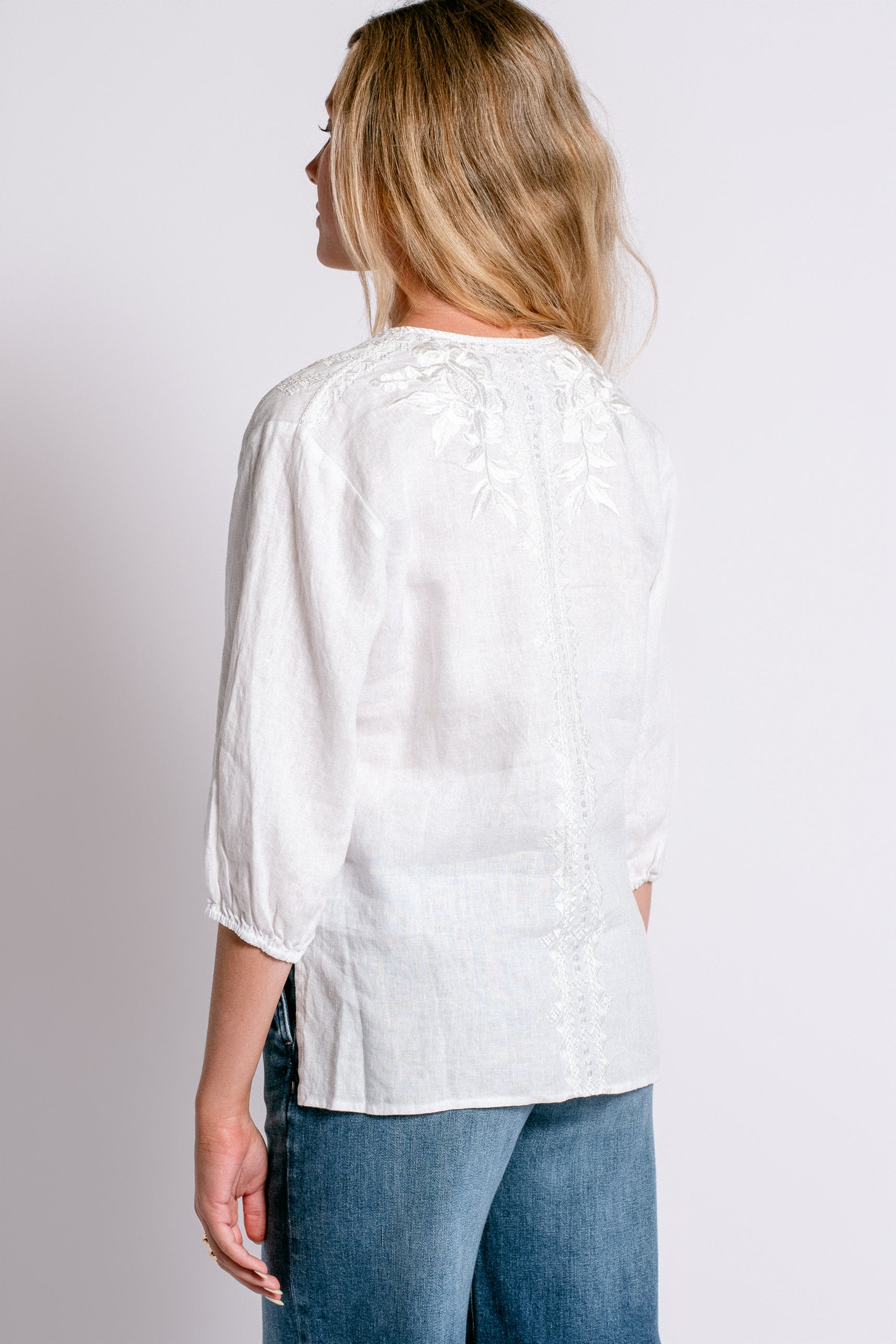 Johnny Was Camille Split Neck Linen Blouse