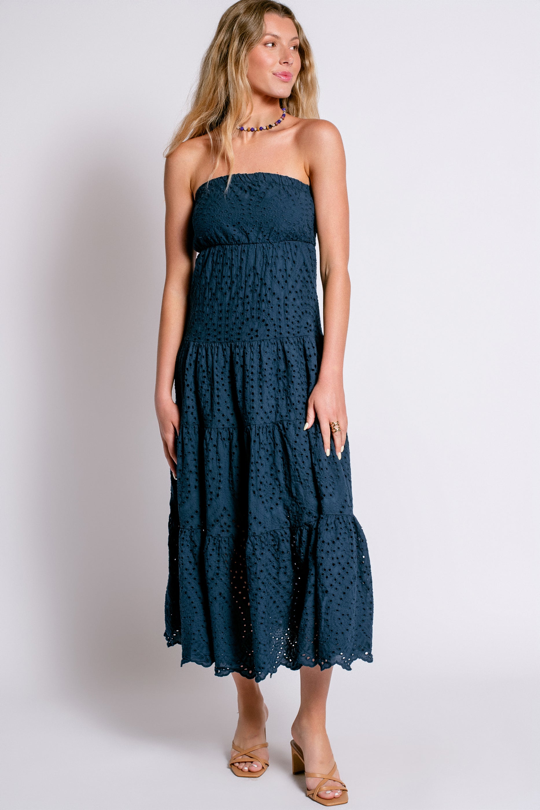 Milio Milano Strapless Eyelet Tiered Dress