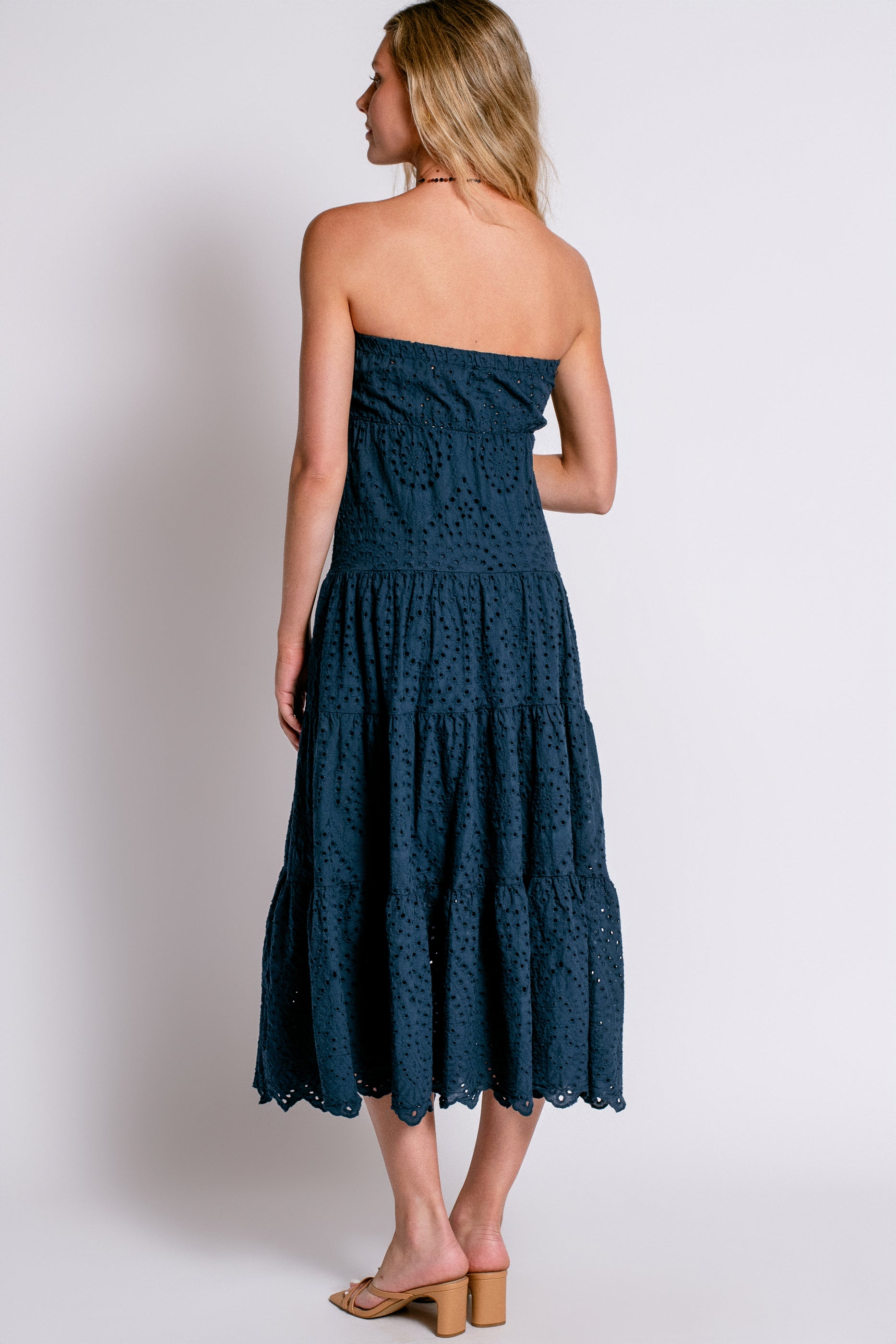 Milio Milano Strapless Eyelet Tiered Dress