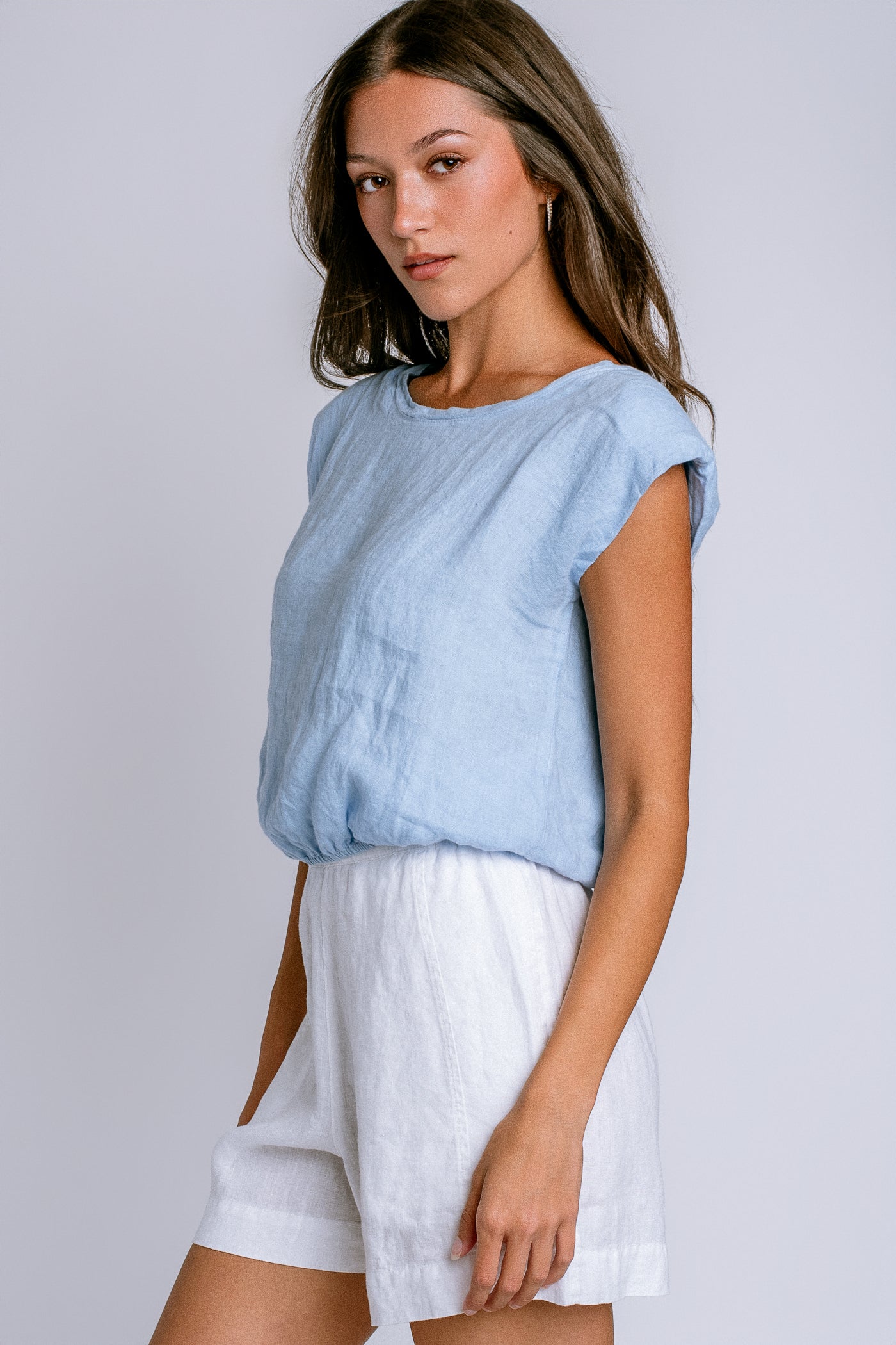 Milio Milano Linen Cropped Blouson Top