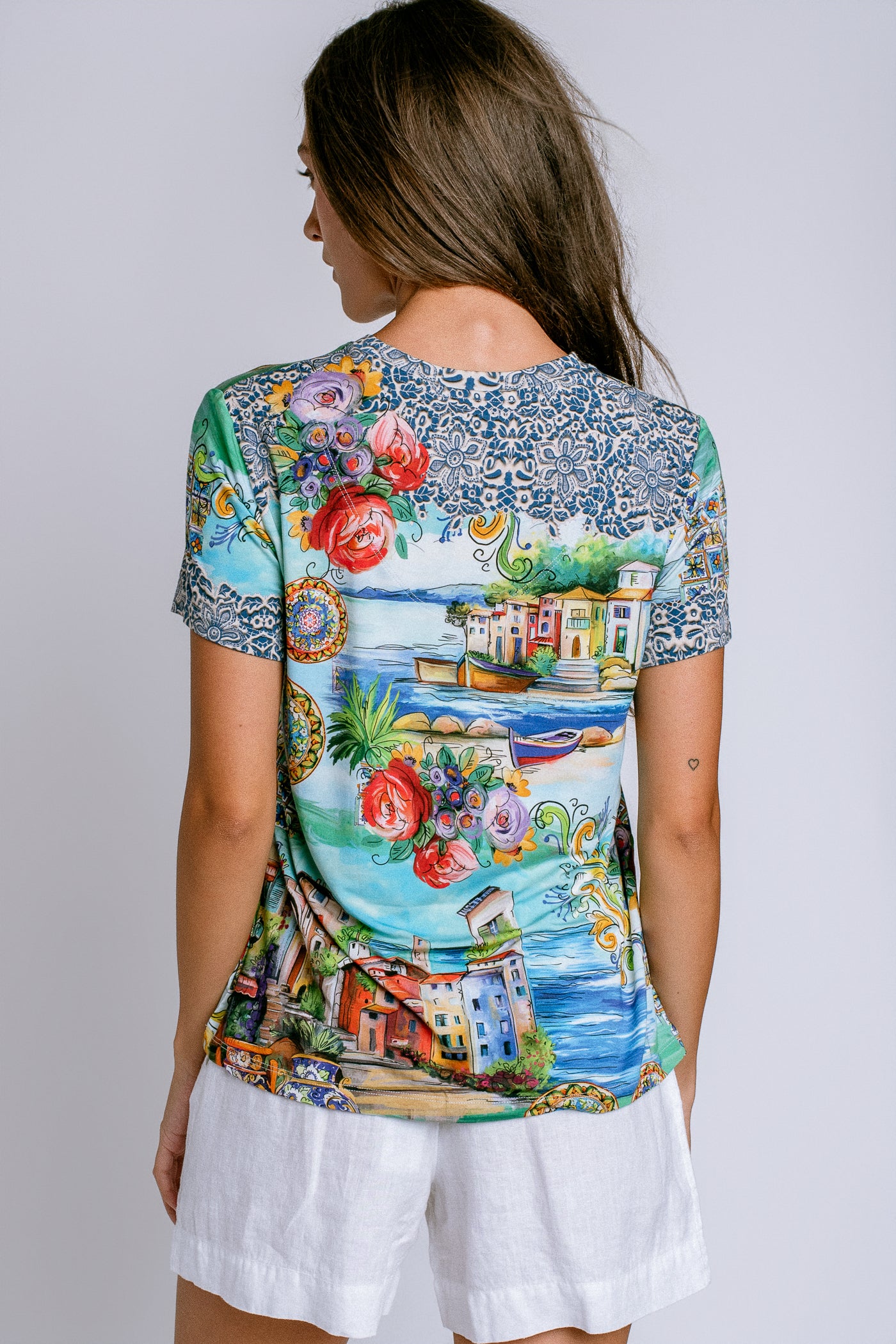 Johnny Was Janie Favorite Short Sleeve V-Neck Swing Tee