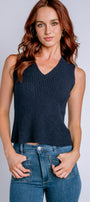 Milio Milano Ribbed V-Neck Sleeveless Knit Top