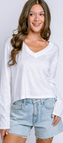 Michael Stars Brea Cropped V Neck Long Sleeve