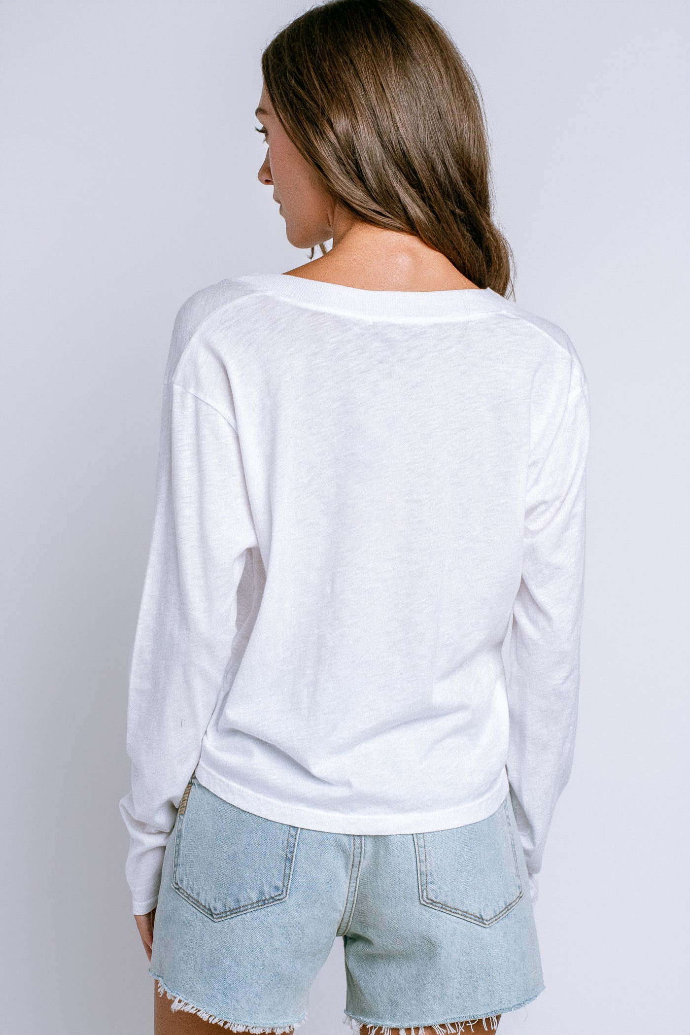Michael Stars Brea Cropped V Neck Long Sleeve